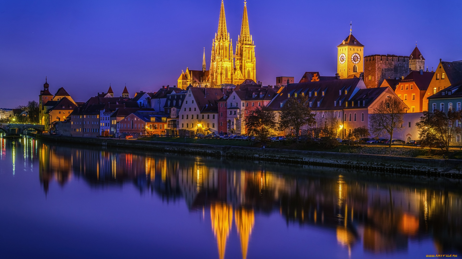 германия, города, кельн, , водоем, набережная, здания, фонари, часы