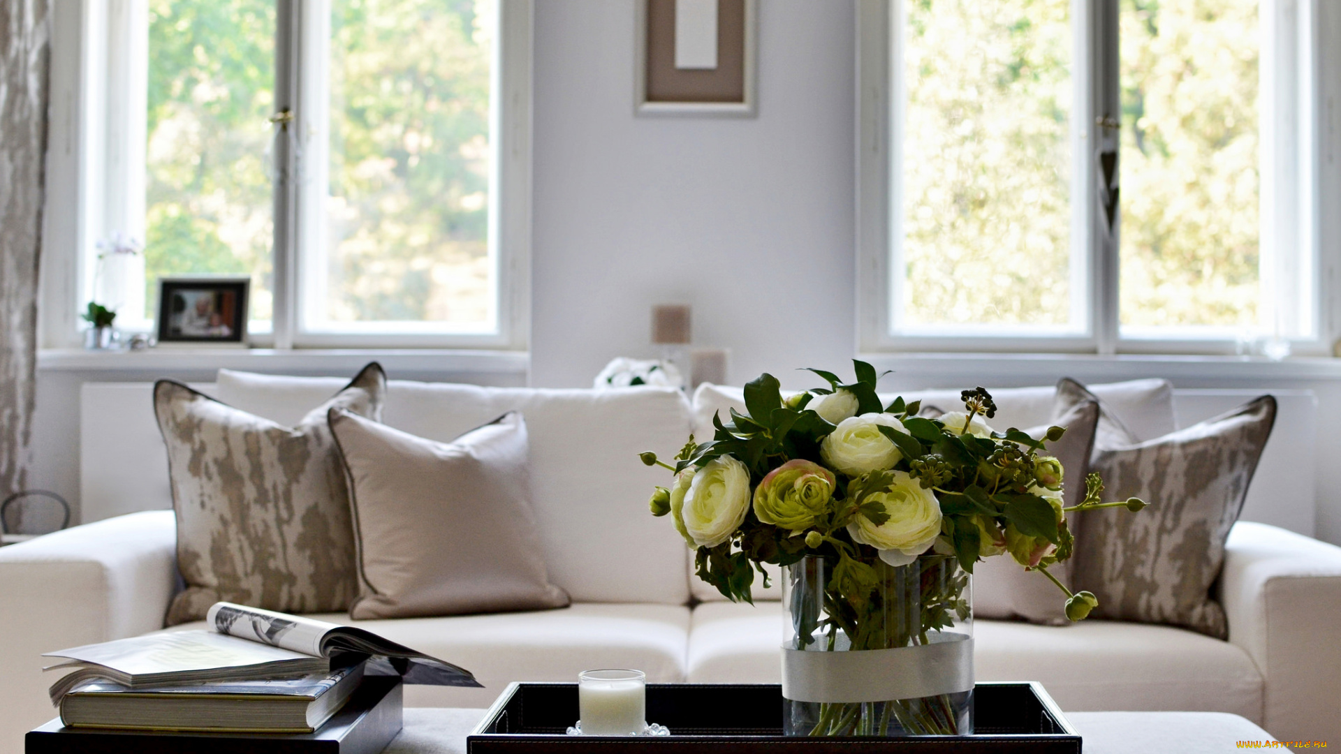 интерьер, декор, , отделка, , сервировка, цветы, гостиная, ваза, диван