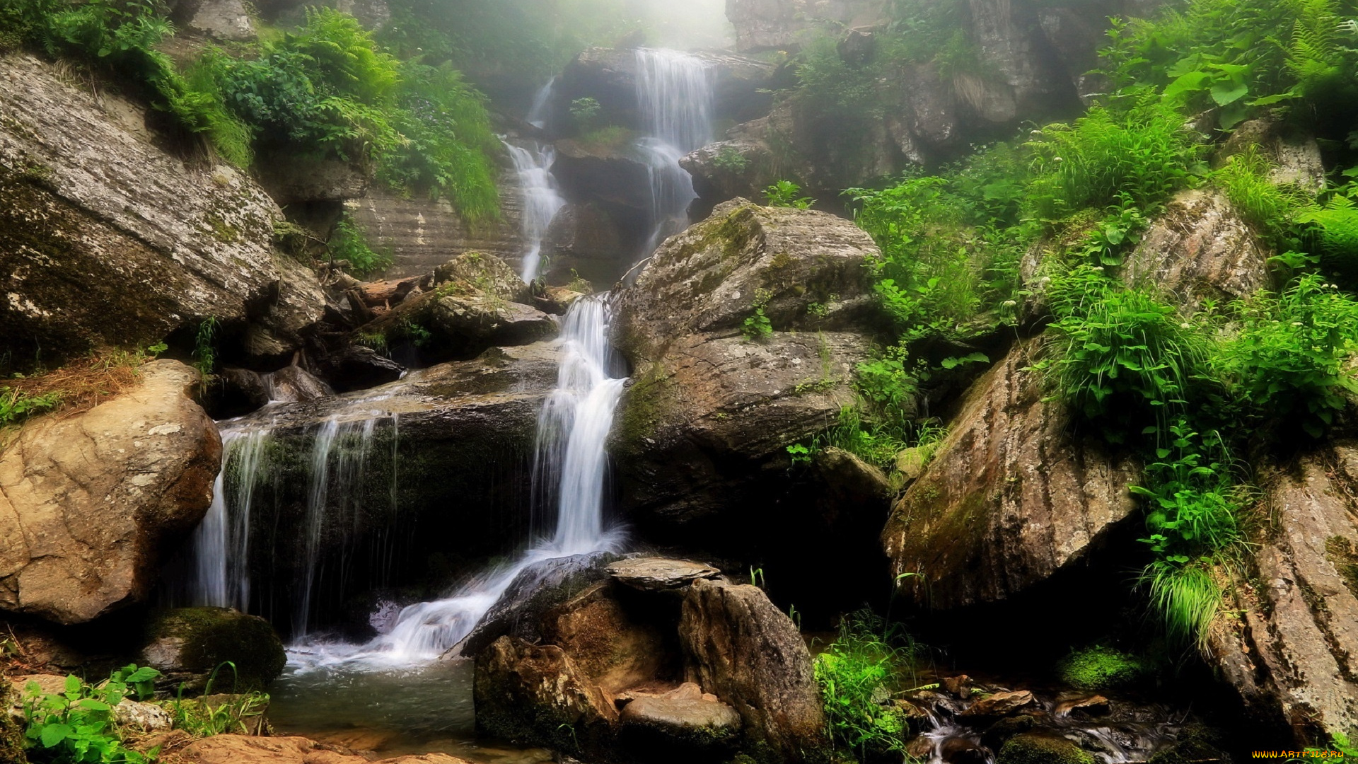 природа, водопады, горы, река, водопад, никишин, евгений, красная, поляна