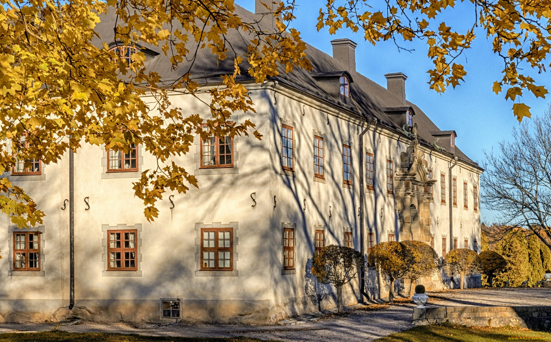 швеция, города, -, здания, , дома, дорога, деревья