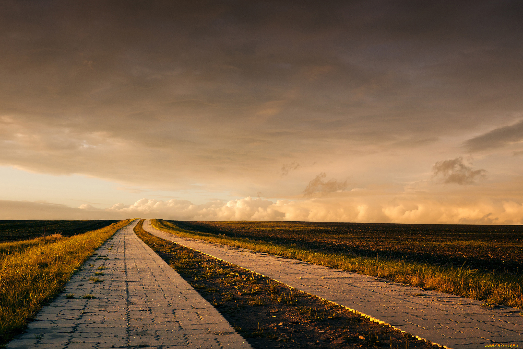 природа, дороги, дорога, облака, поле, горизонт