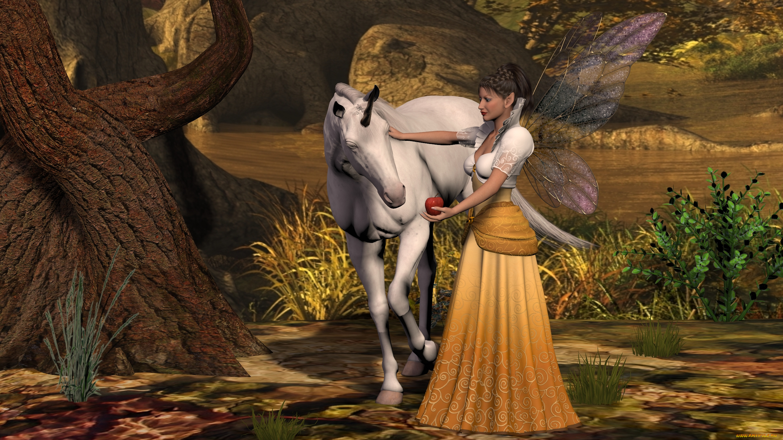 3д, графика, эльфы, , elves, фон, взгляд, девушка