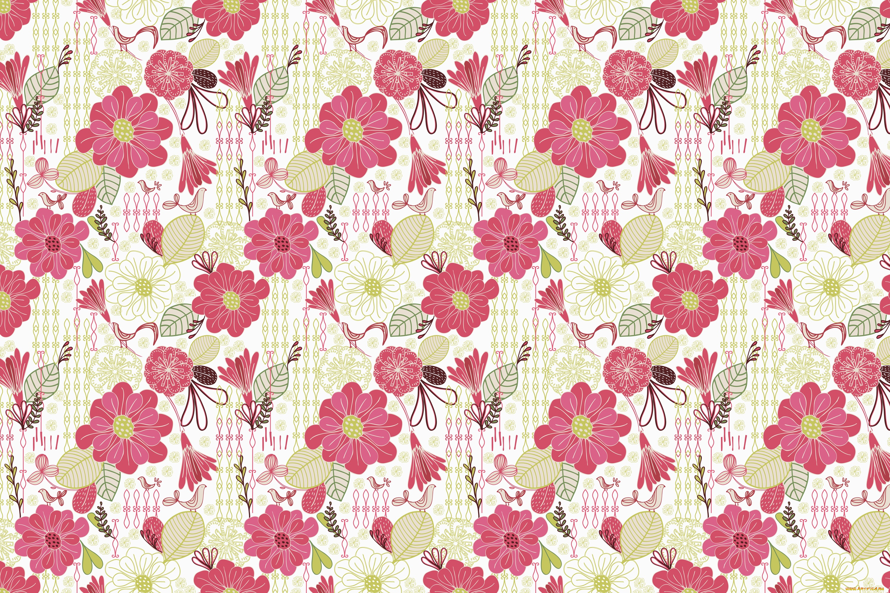 векторная, графика, цветы, , flowers, узор, птицы, цветы
