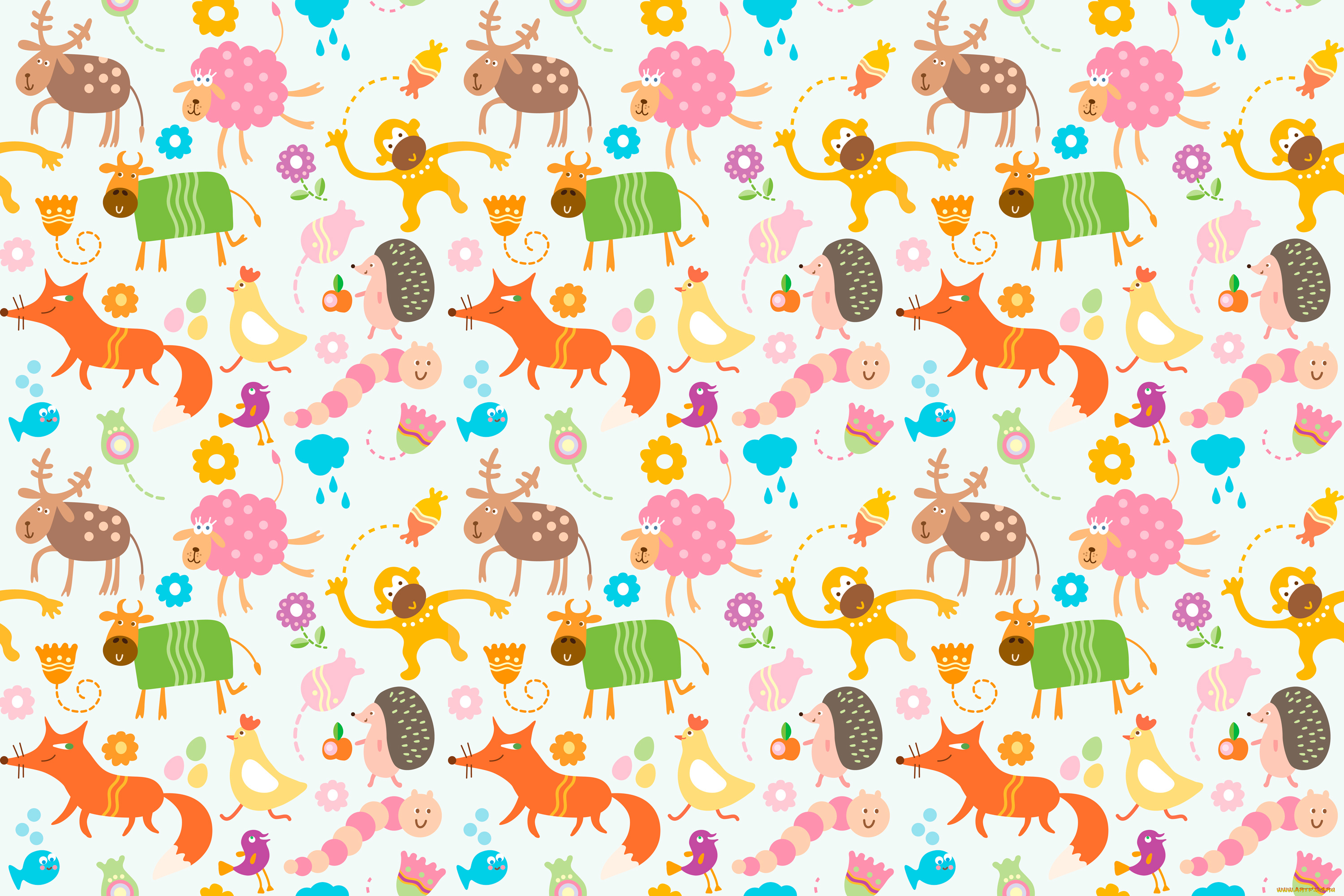 векторная, графика, животные, , animals, животные, курица, олень, червяк, детский, обезьяна, овца, корова, лисица