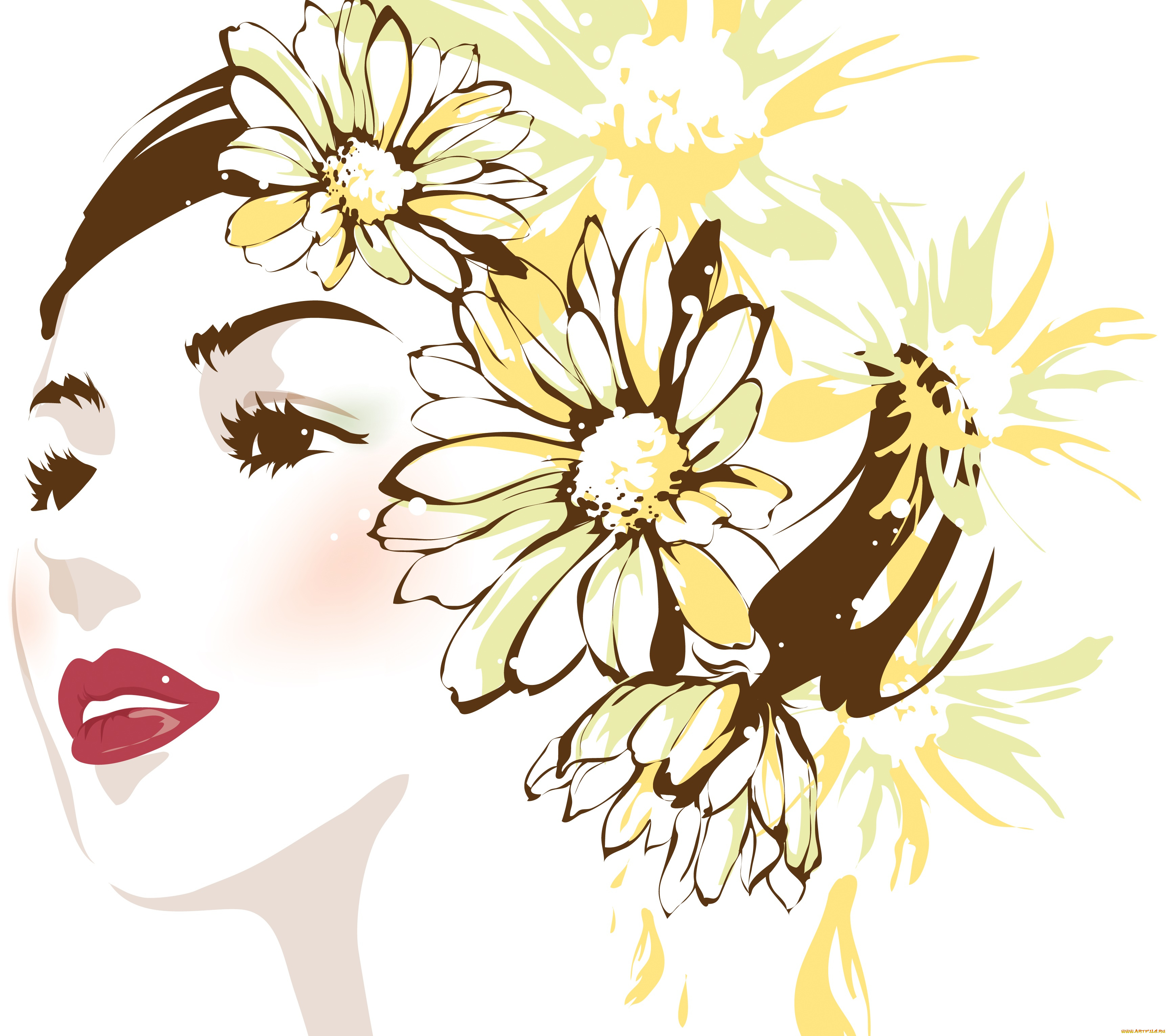 векторная, графика, девушки, , girls, девушка, фон, взгляд