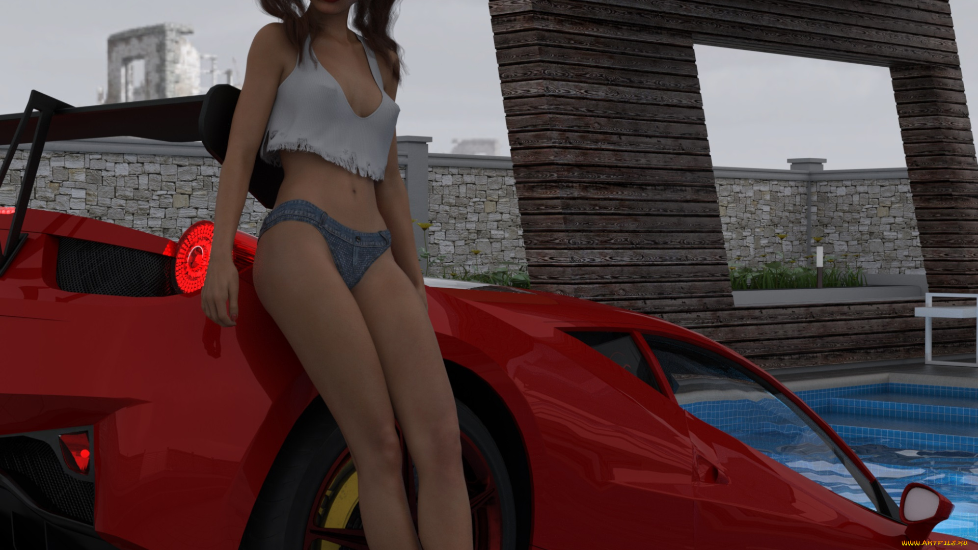 3д, графика, люди-авто, мото, , people-, car, , , moto, автомобиль, взгляд, девушка, фон