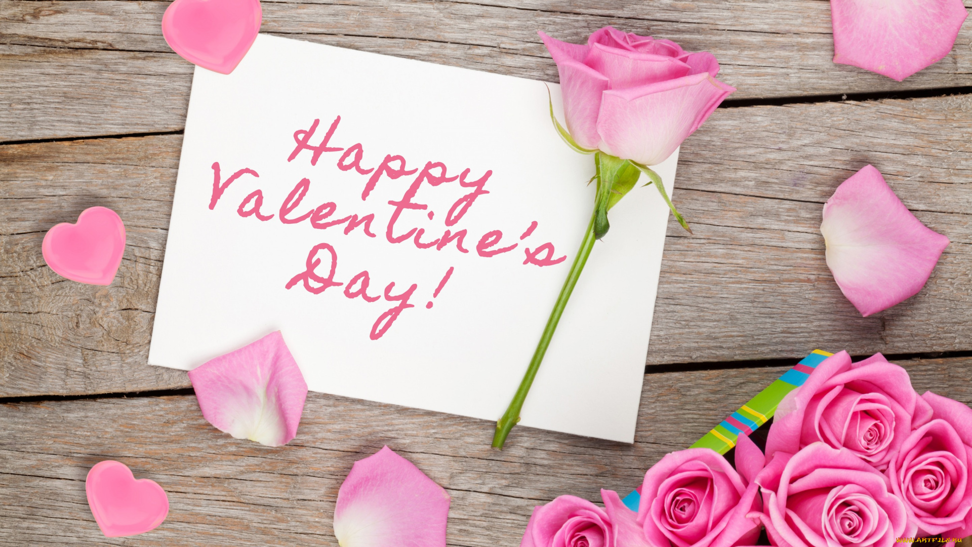 праздничные, день, святого, валентина, , сердечки, , любовь, pink, sweet, wood, roses, love, valentine`s, day, gift, розы, romantic, petals, hearts, сердечки