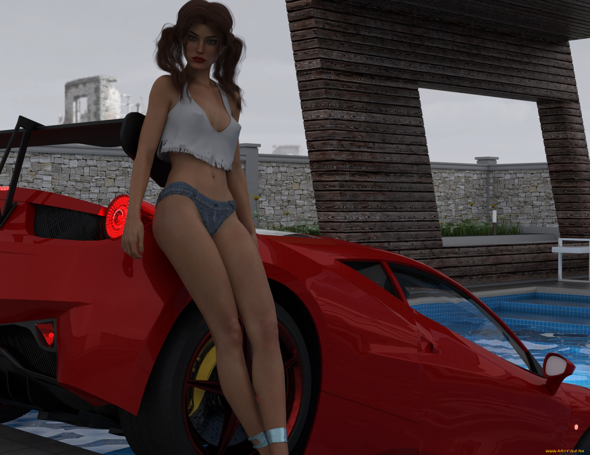 3д, графика, люди-авто, мото, , people-, car, , , moto, автомобиль, взгляд, девушка, фон