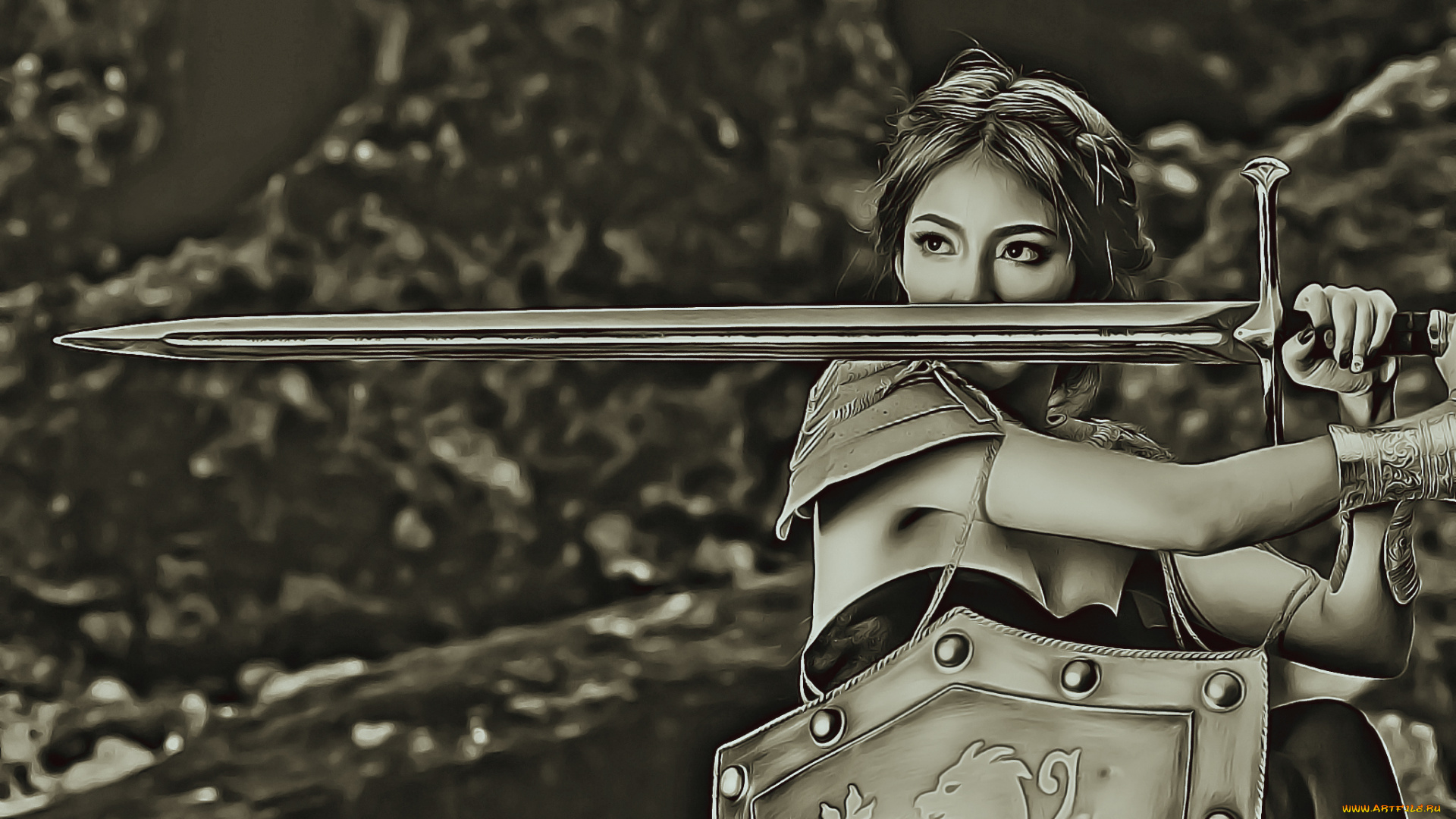 календари, компьютерный, дизайн, женщина, щит, оружие, девушка, меч, копслей, 2019, calendar