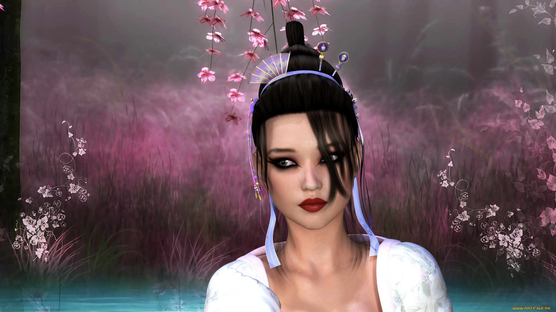 3д, графика, люди, , people, девушка, фон, цветы