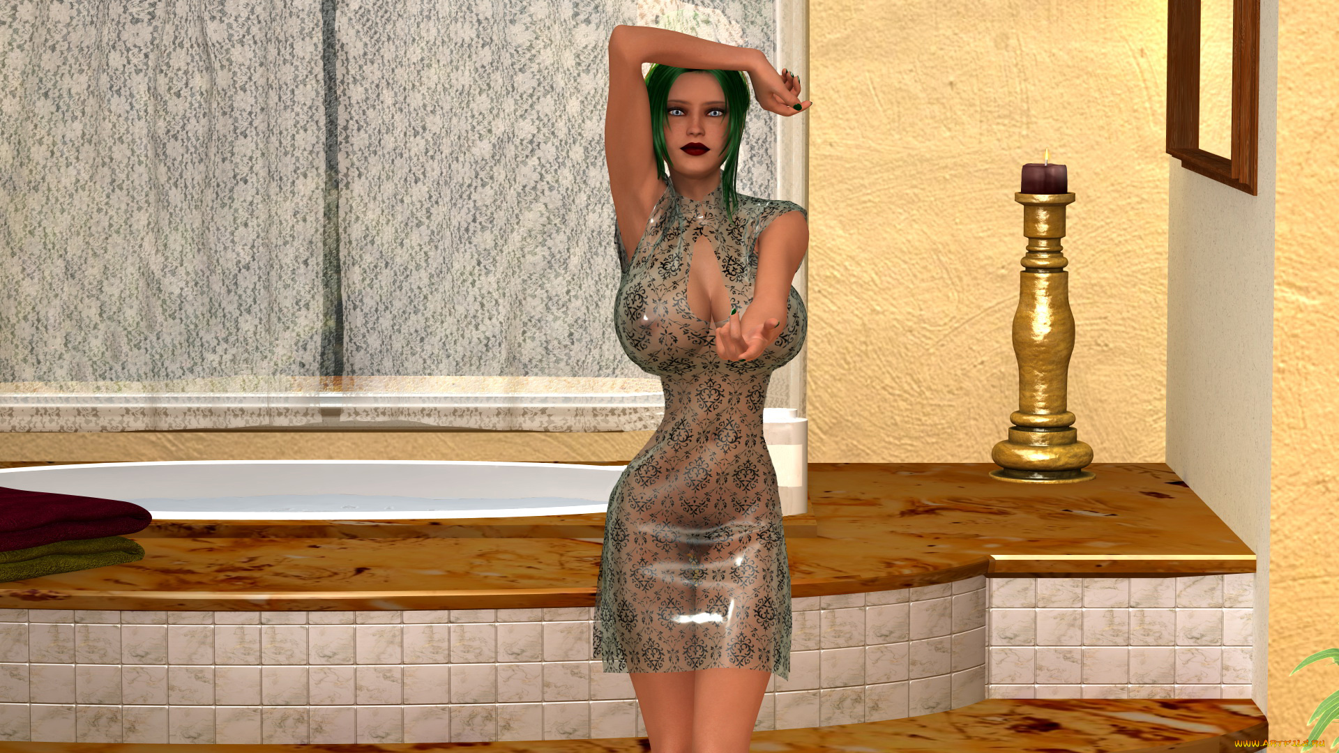 3д, графика, люди, , people, девушка, фон, взгляд, платье