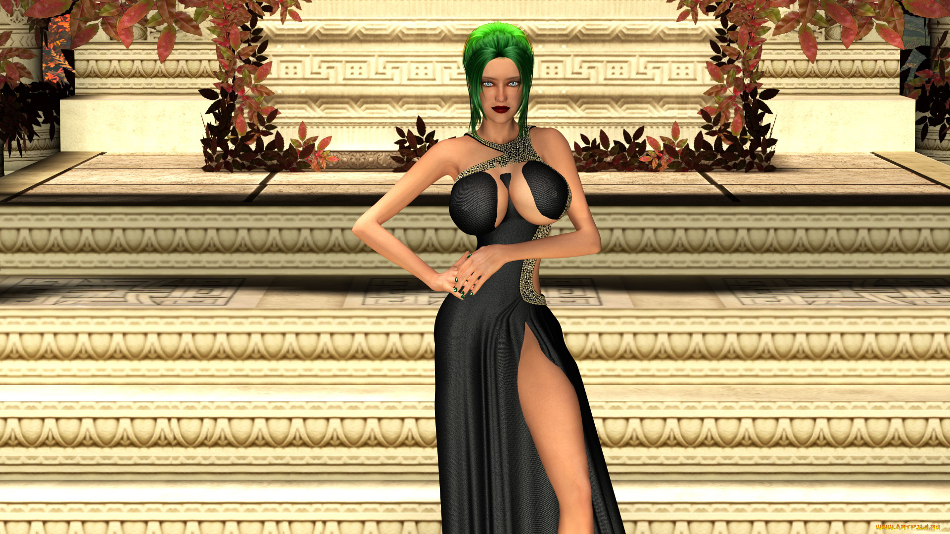 3д, графика, люди, , people, девушка, фон, взгляд, платье