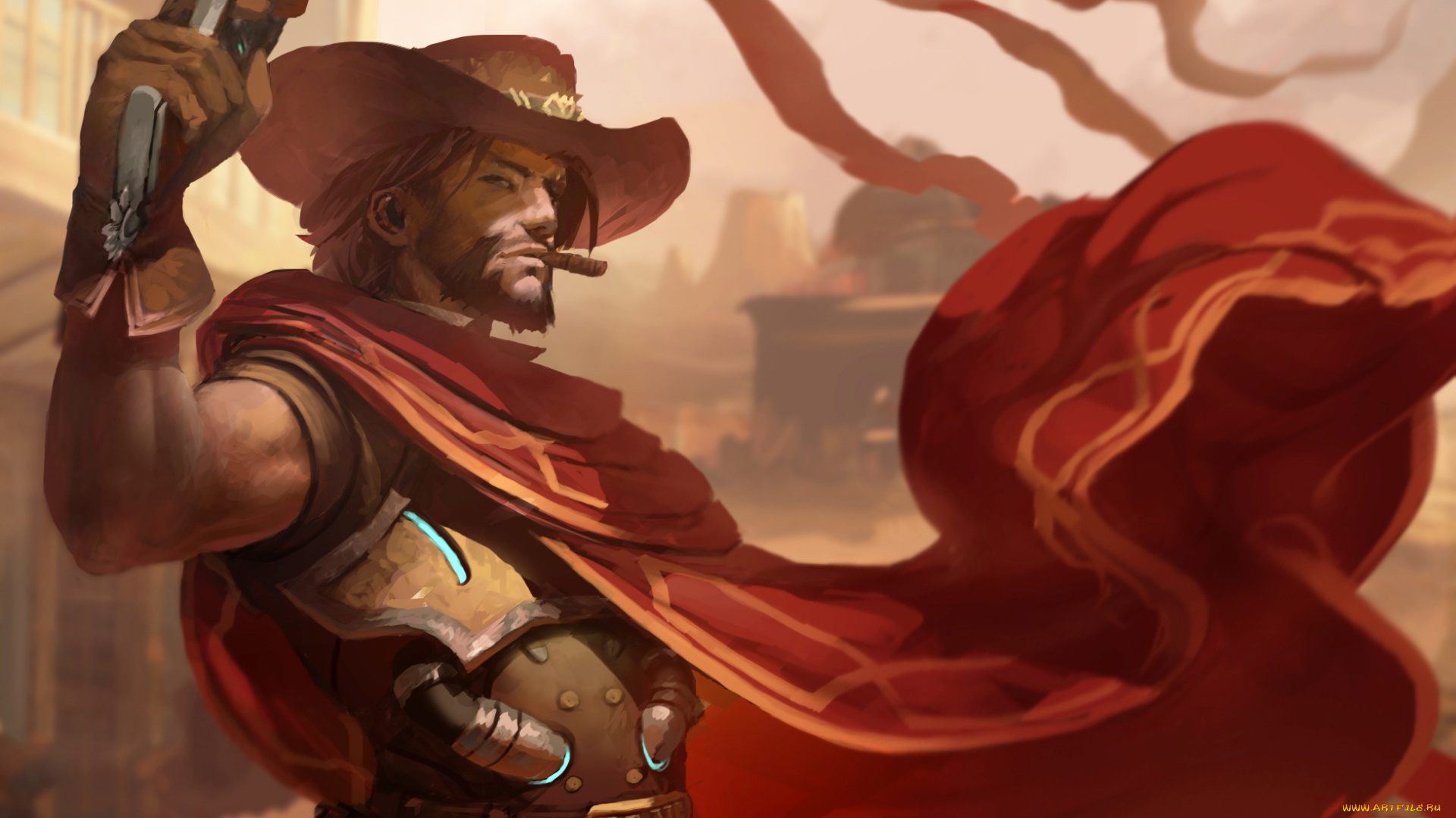 видео, игры, overwatch, мужчина, фон, взгляд, шляпа, плащ, униформа