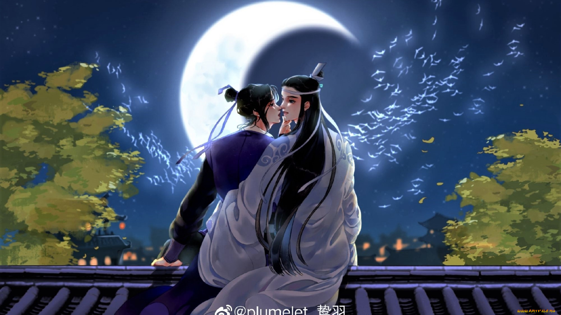 аниме, mo, dao, zu, shi, лань, сичэнь, цзян, чэн, крыша, луна