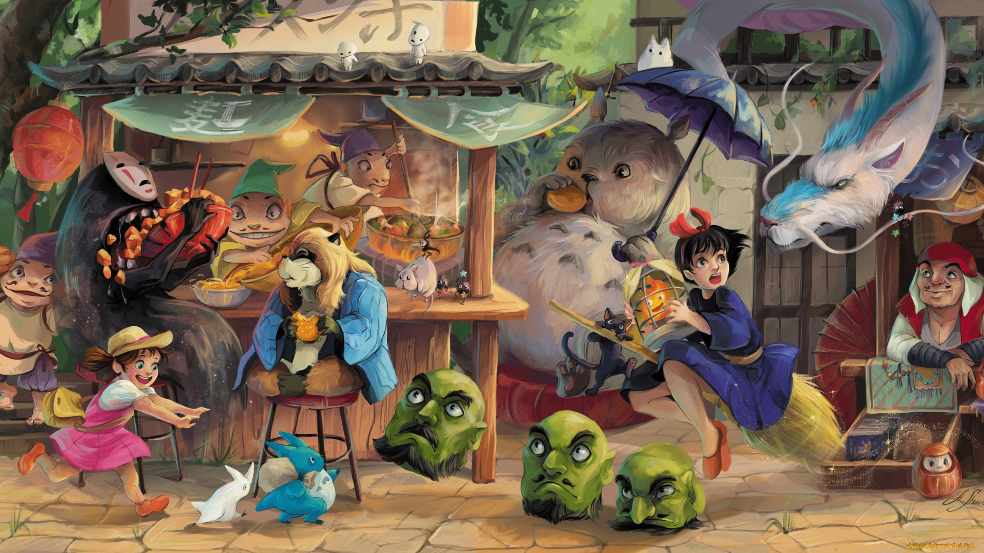 аниме, животные, , существа, персонажи, существа, еда