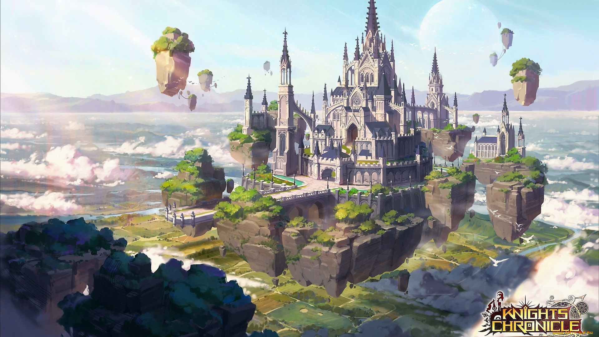видео, игры, knights, chronicle, замок, остров, полет, облака