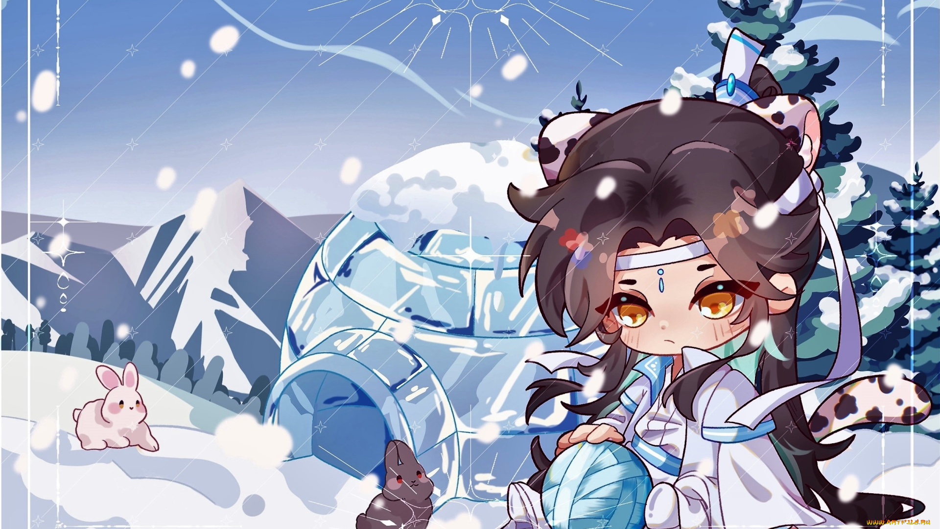 аниме, mo, dao, zu, shi, лань, ванцзи, клубок, снег, кролики, иглу