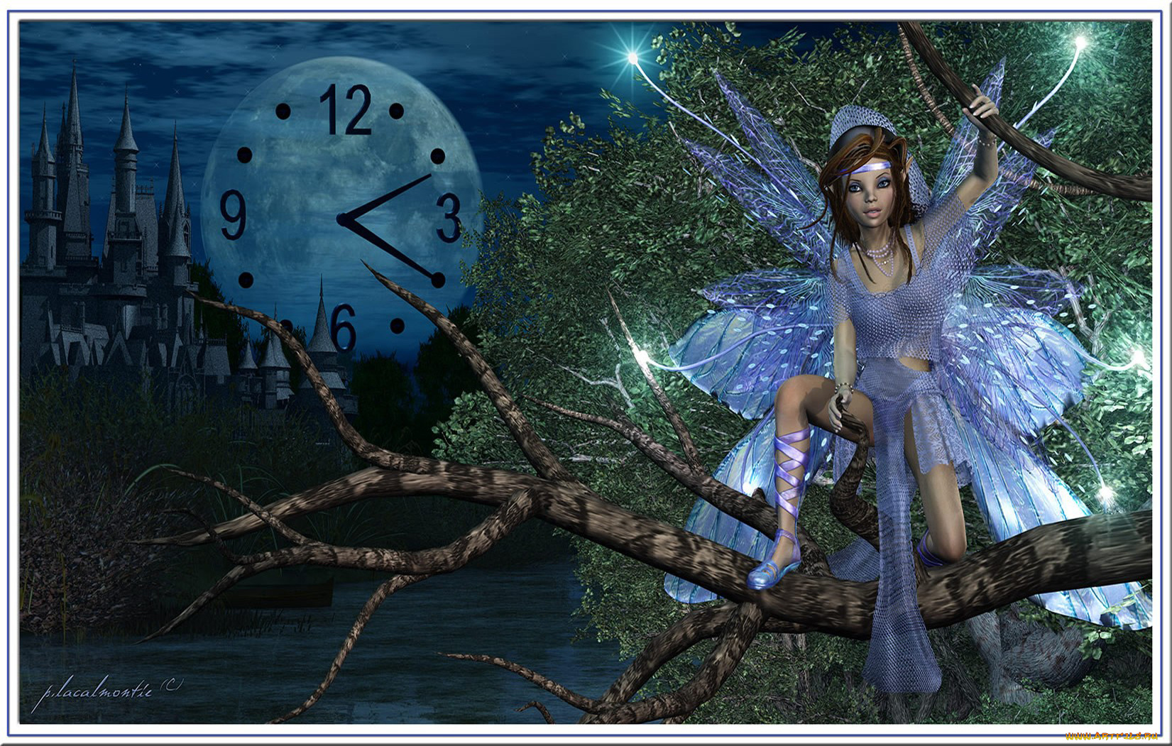 3д, графика, elves, эльфы, ветка, часы, эльф