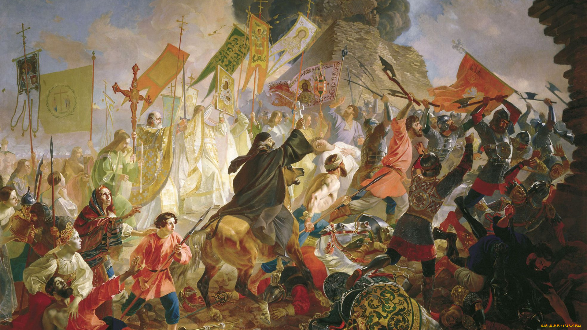 карл, брюллов, осада, пскова, польским, королём, стефаном, баторием, 1581, рисованные