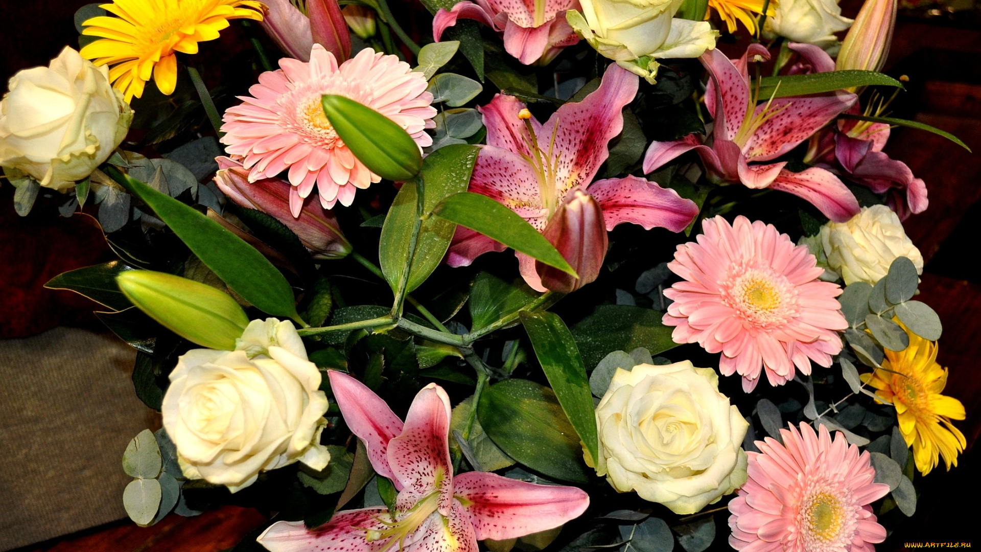 цветы, букеты, композиции, розы, лилии, герберы