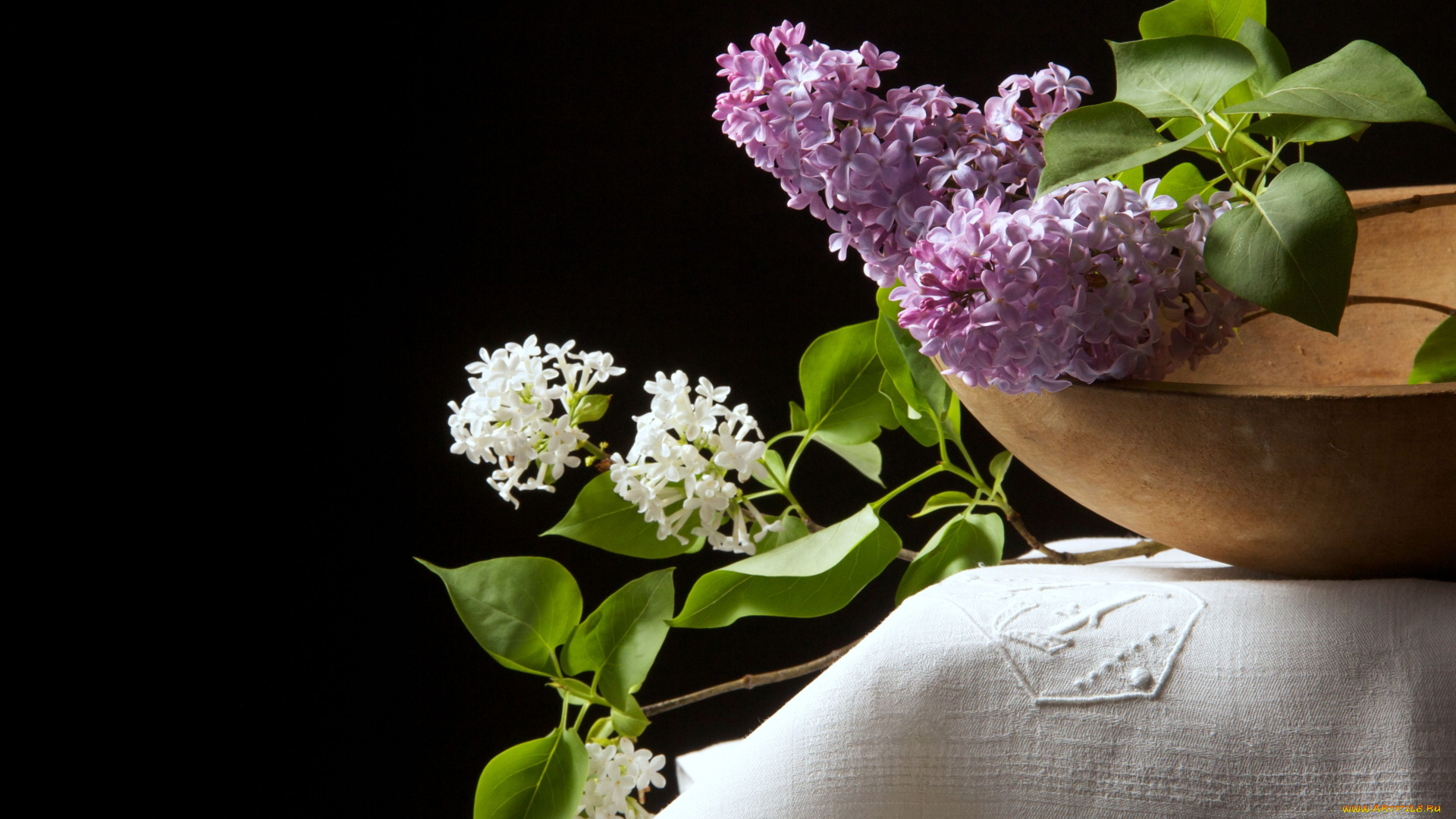 цветы, сирень, миска, ветки, гроздья