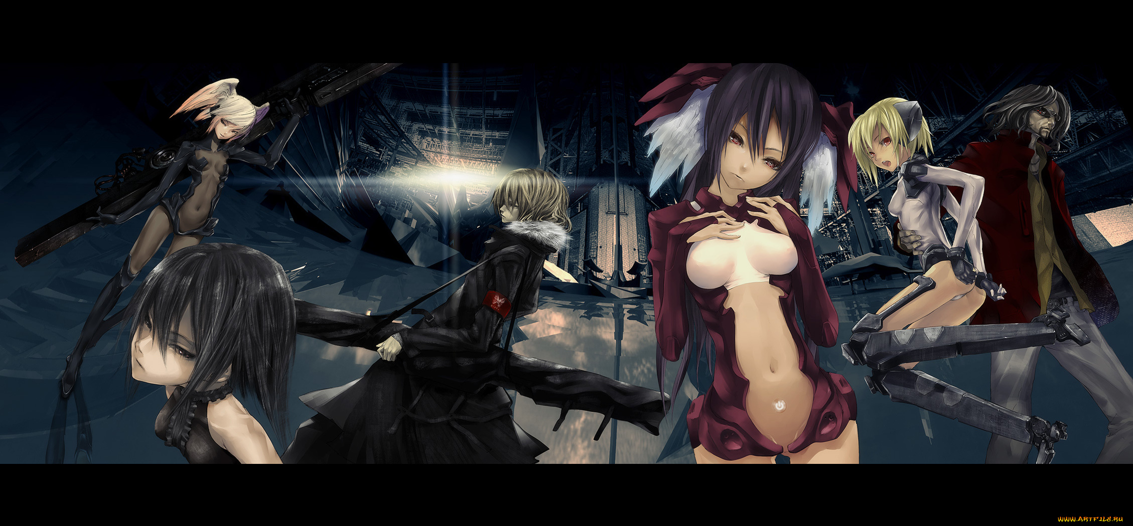 аниме, weapon, blood, technology, парень, мужчина, девушки, оружие, андройды, здания
