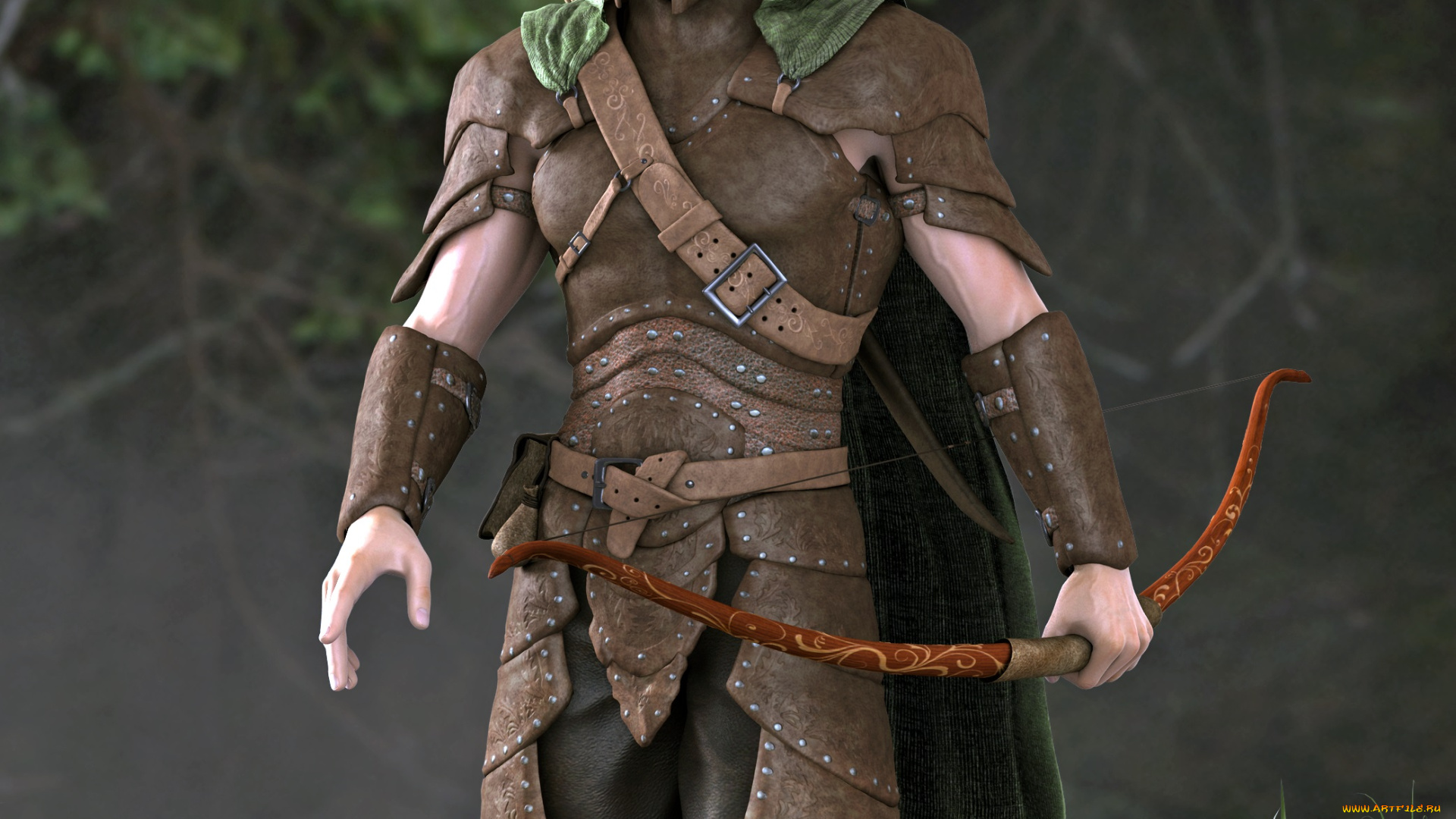 3д, графика, эльфы, , elves, лес, эльфийка, лук, взгляд