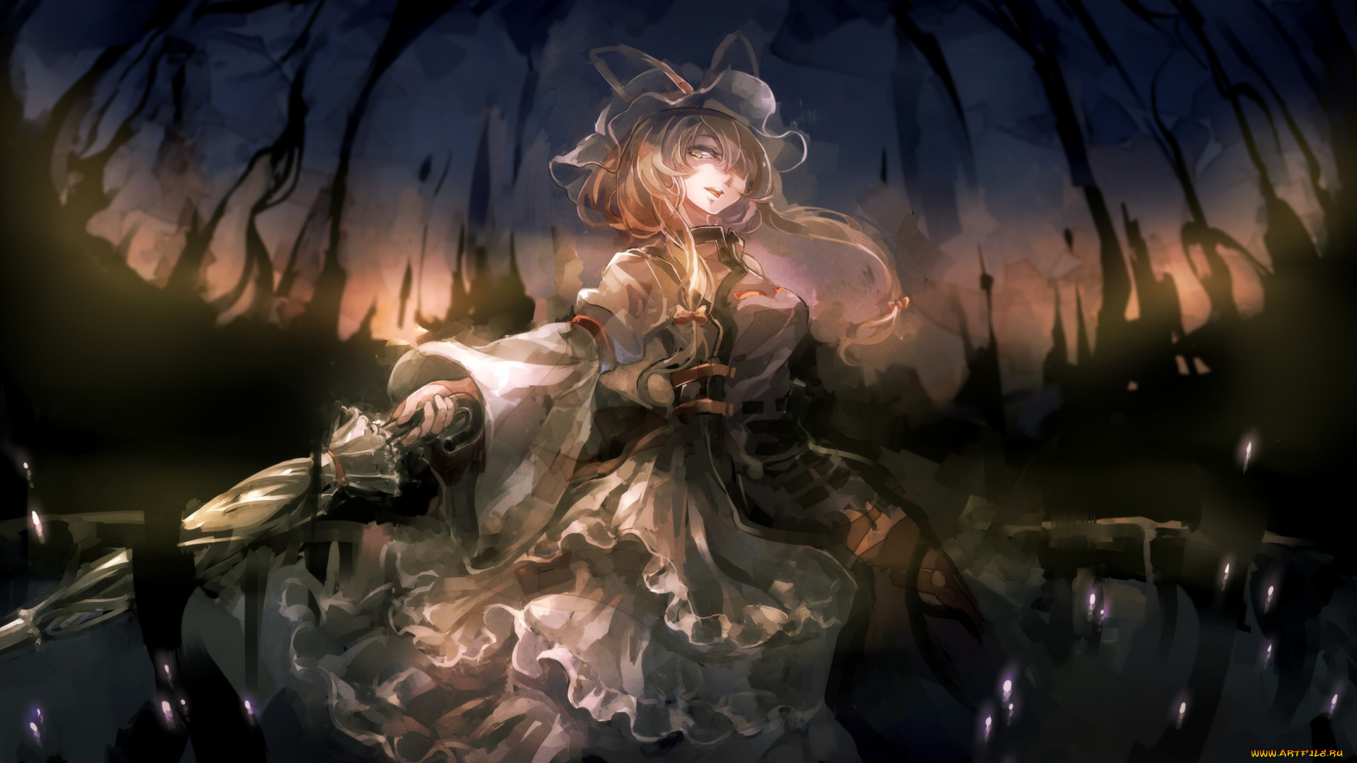 аниме, touhou, арт, 60mai, yakumo, yukari, девушка, зонт, чепчик, магия