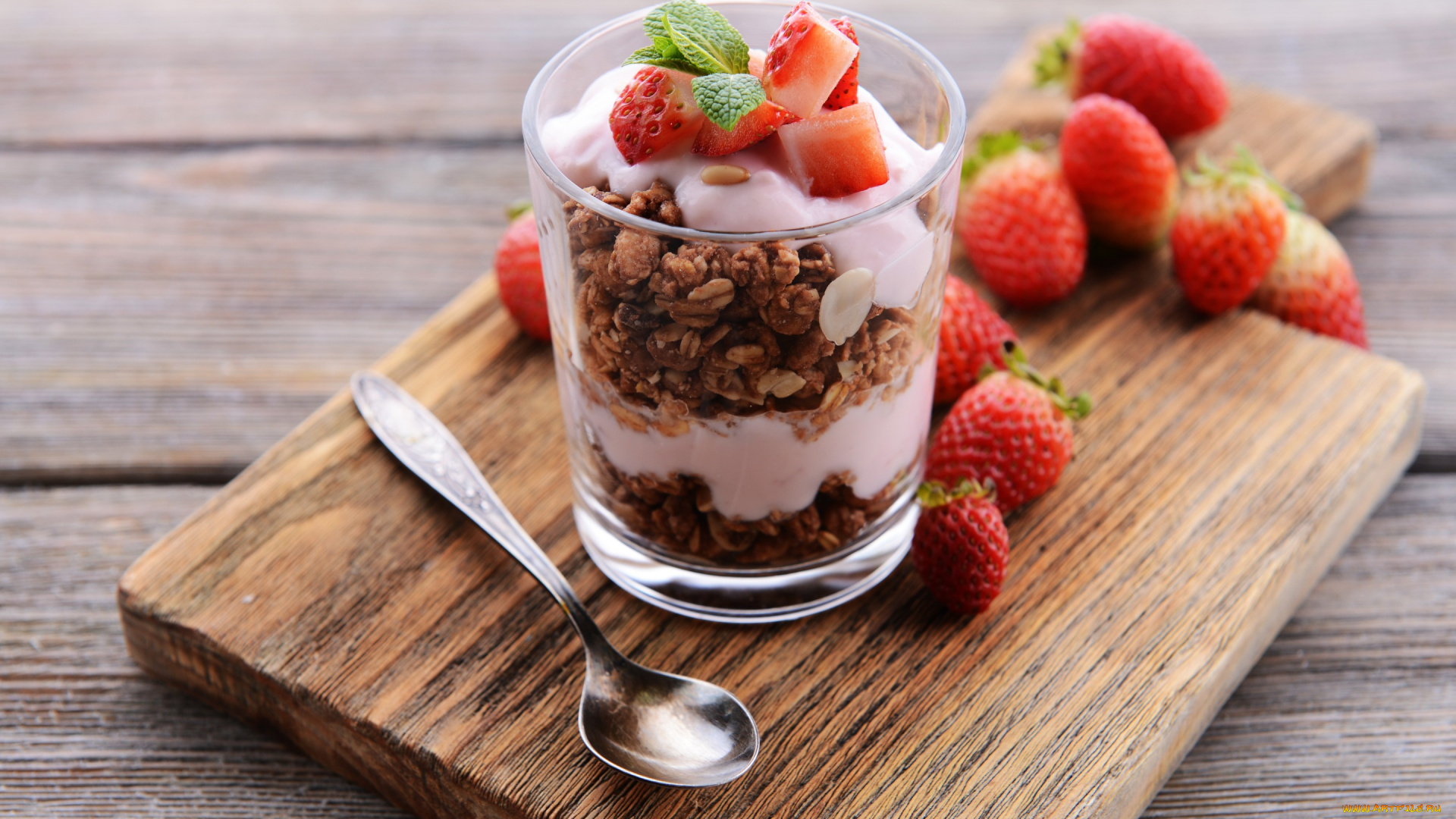 еда, мороженое, , десерты, sweet, dessert, strawberry, мюсли, йогурт, клубника, ягоды