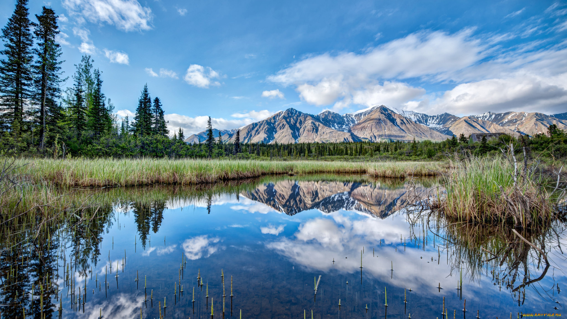 природа, реки, озера, небо, отражение, горы, облака, озеро