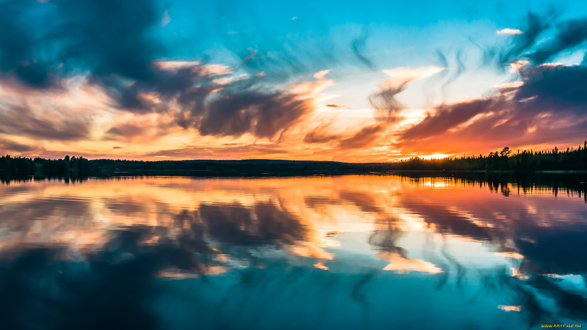 природа, восходы, закаты, закат, небо, отражение, озеро