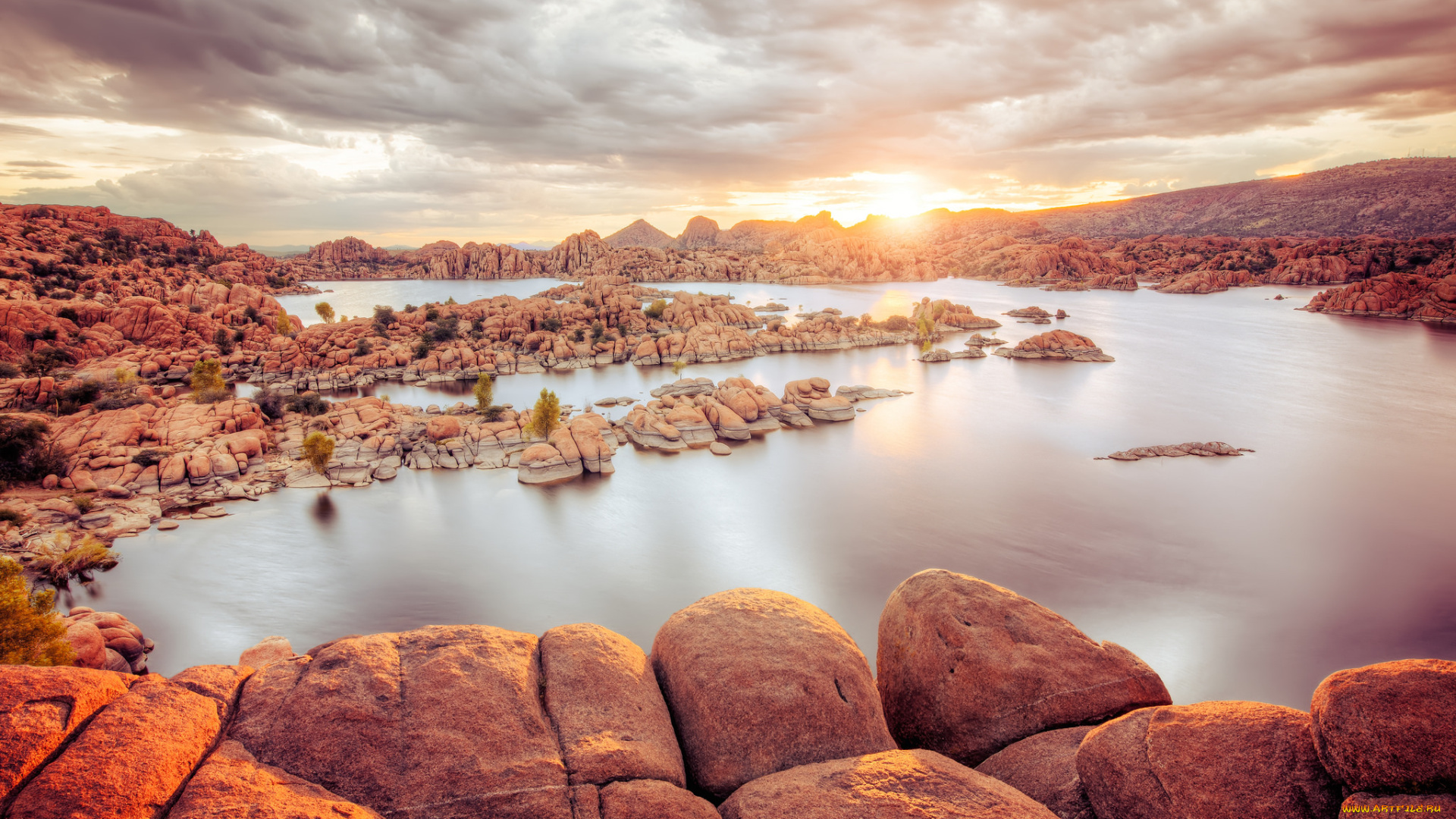 природа, восходы, закаты, закат, скалы, озеро