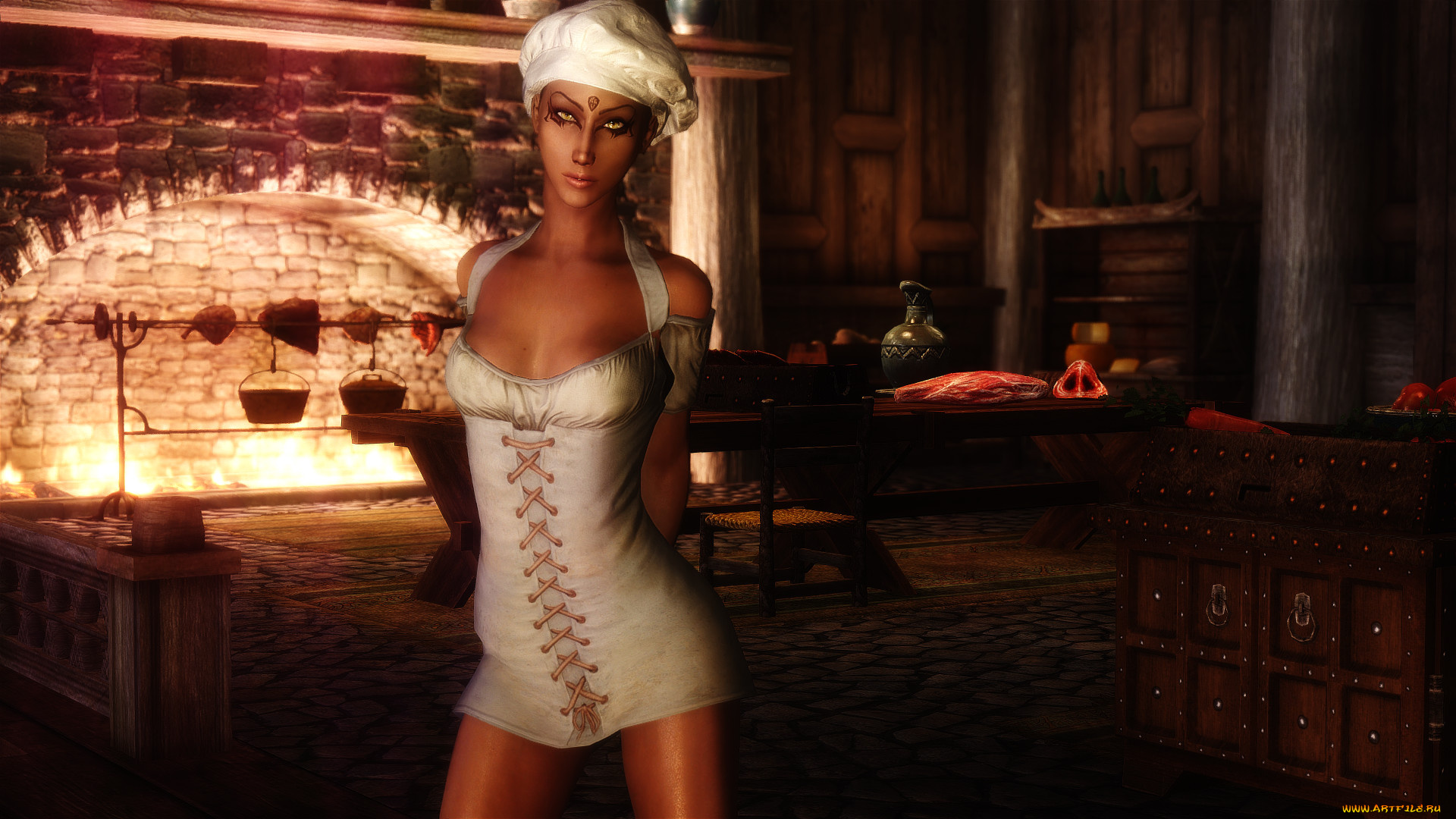 видео, игры, the, elder, scrolls, v, , skyrim, фон, взгляд, девушка