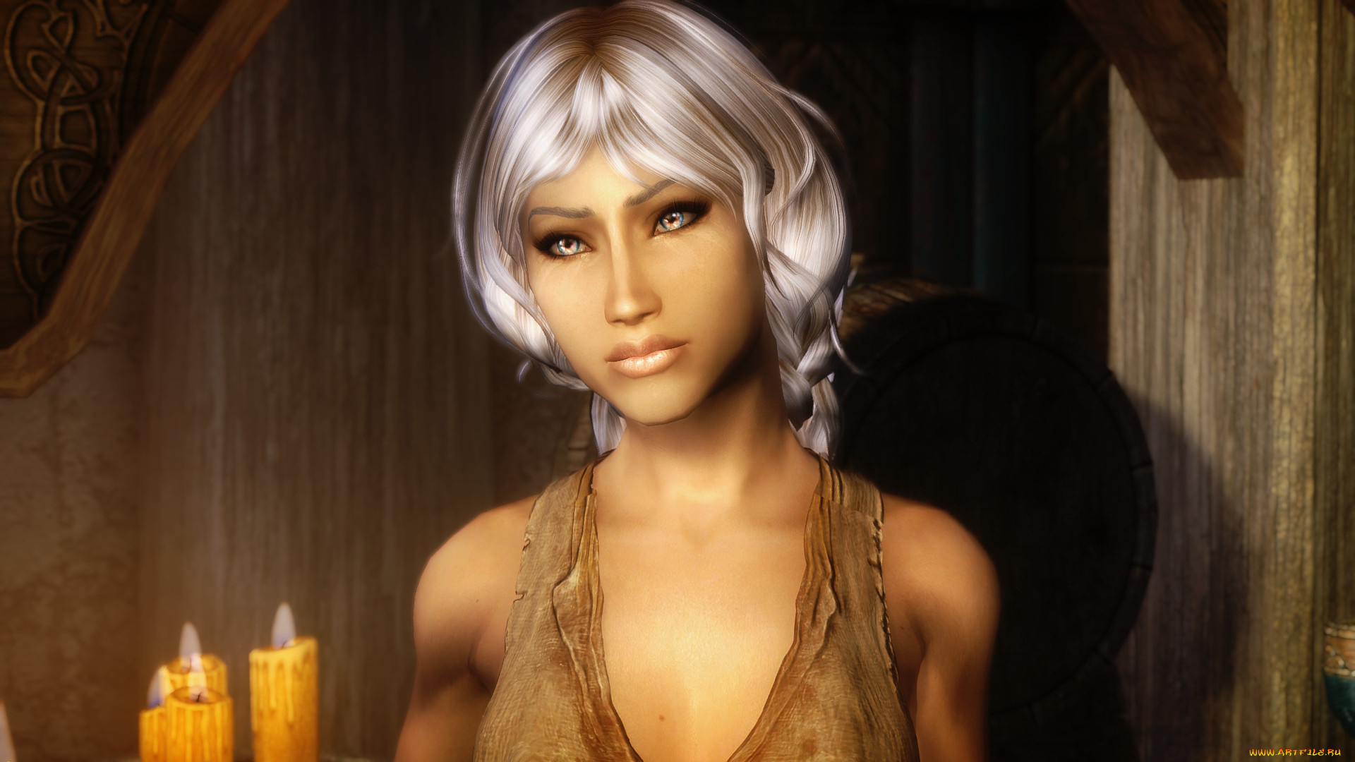 видео, игры, the, elder, scrolls, v, , skyrim, взгляд, девушка, фон