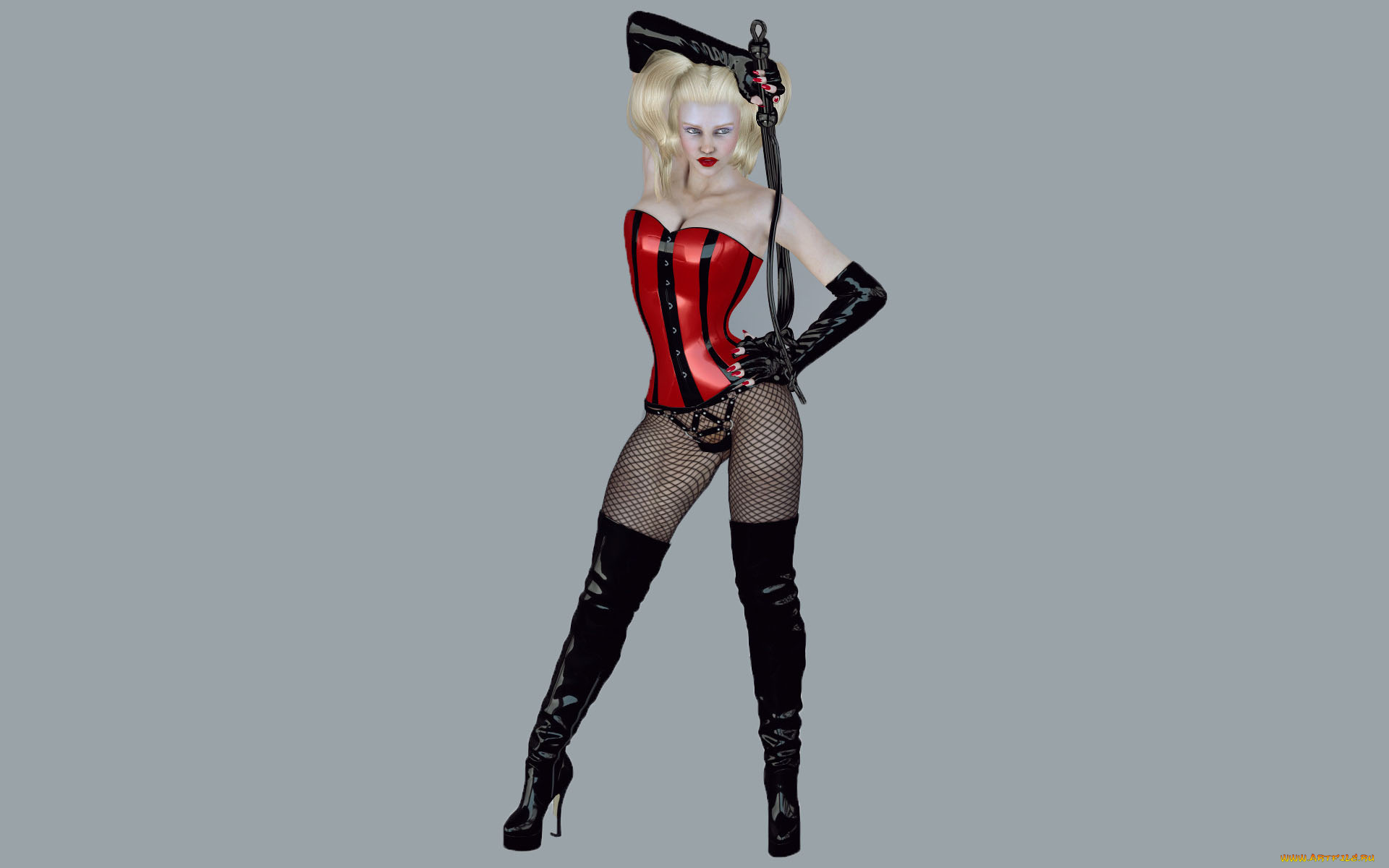 3д, графика, фантазия, , fantasy, плеть, корсет, взгляд, фон, девушка, перчатки, ботфорты