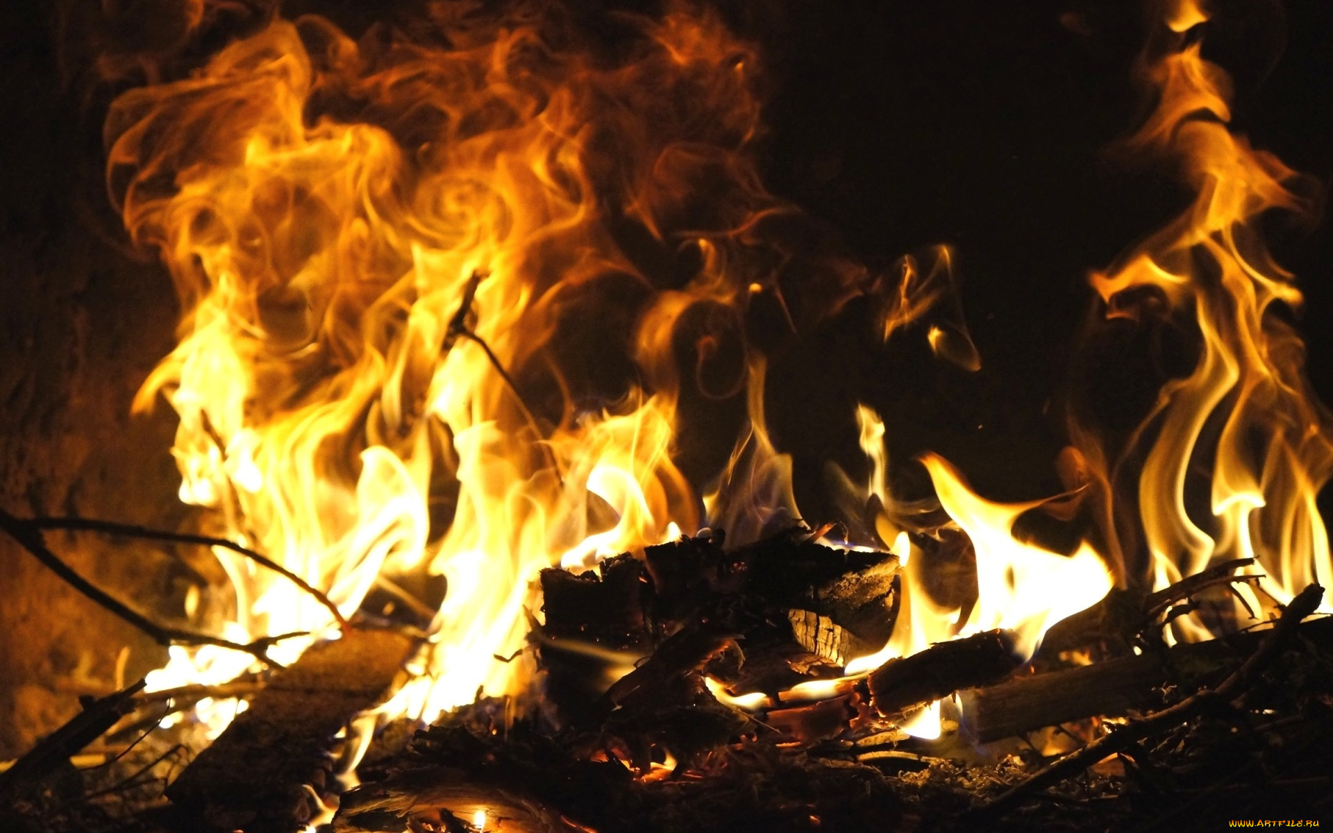 природа, огонь, костер, пламя, ветки
