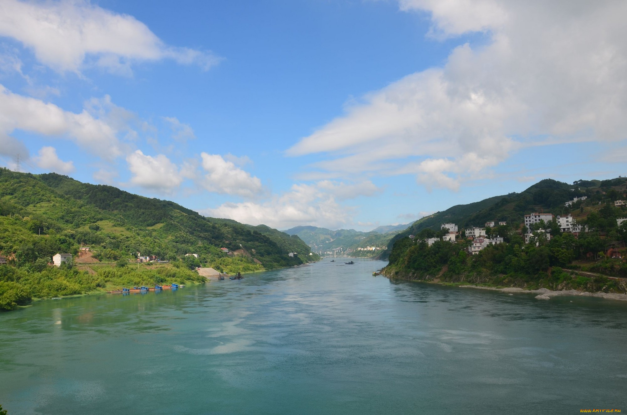 природа, реки, озера, река, холмы, облака