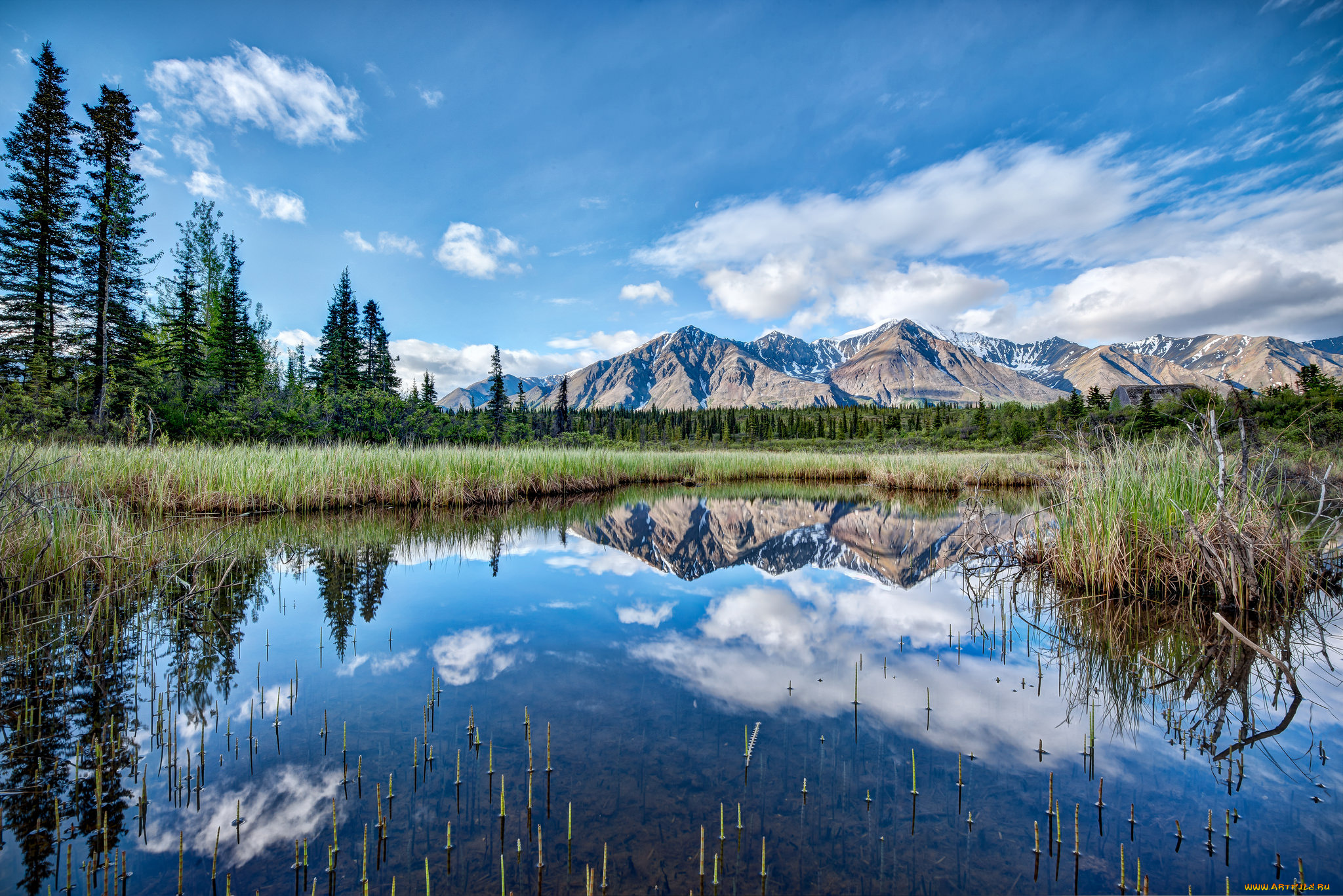 природа, реки, озера, небо, отражение, горы, облака, озеро