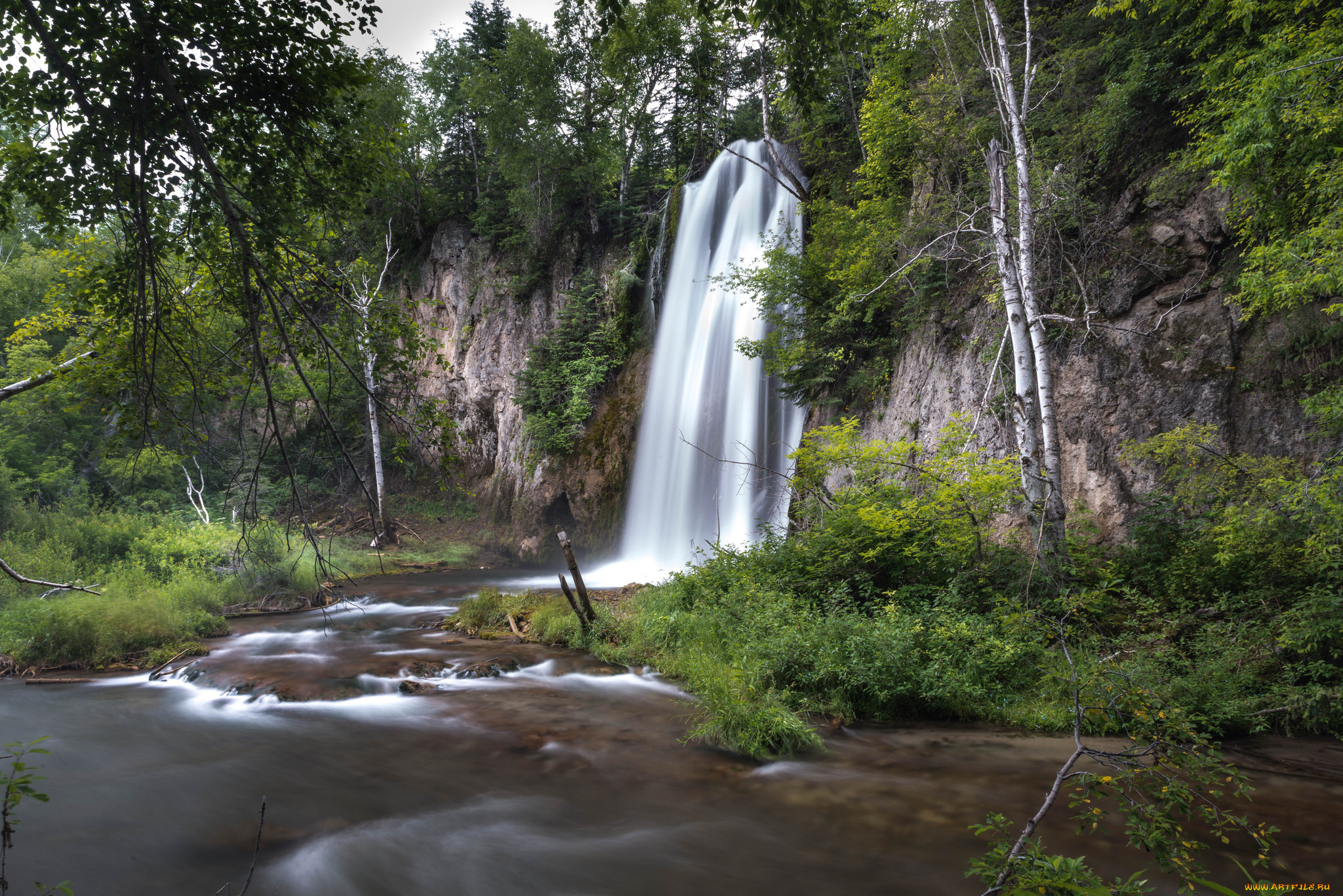 природа, водопады, лес, река, водопад