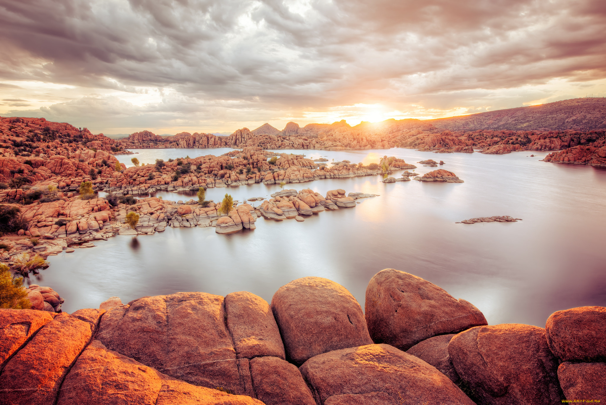 природа, восходы, закаты, закат, скалы, озеро