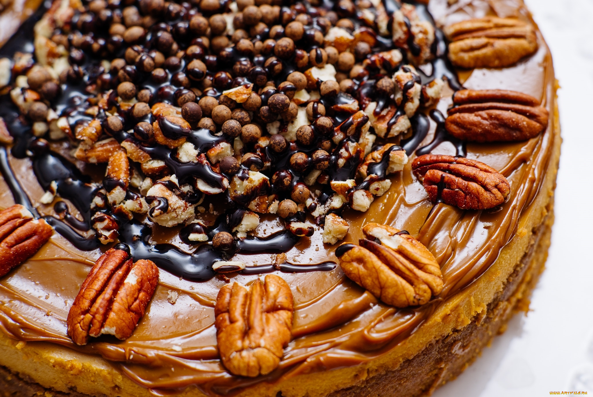 еда, пироги, торт, карамель, орехи, пекан