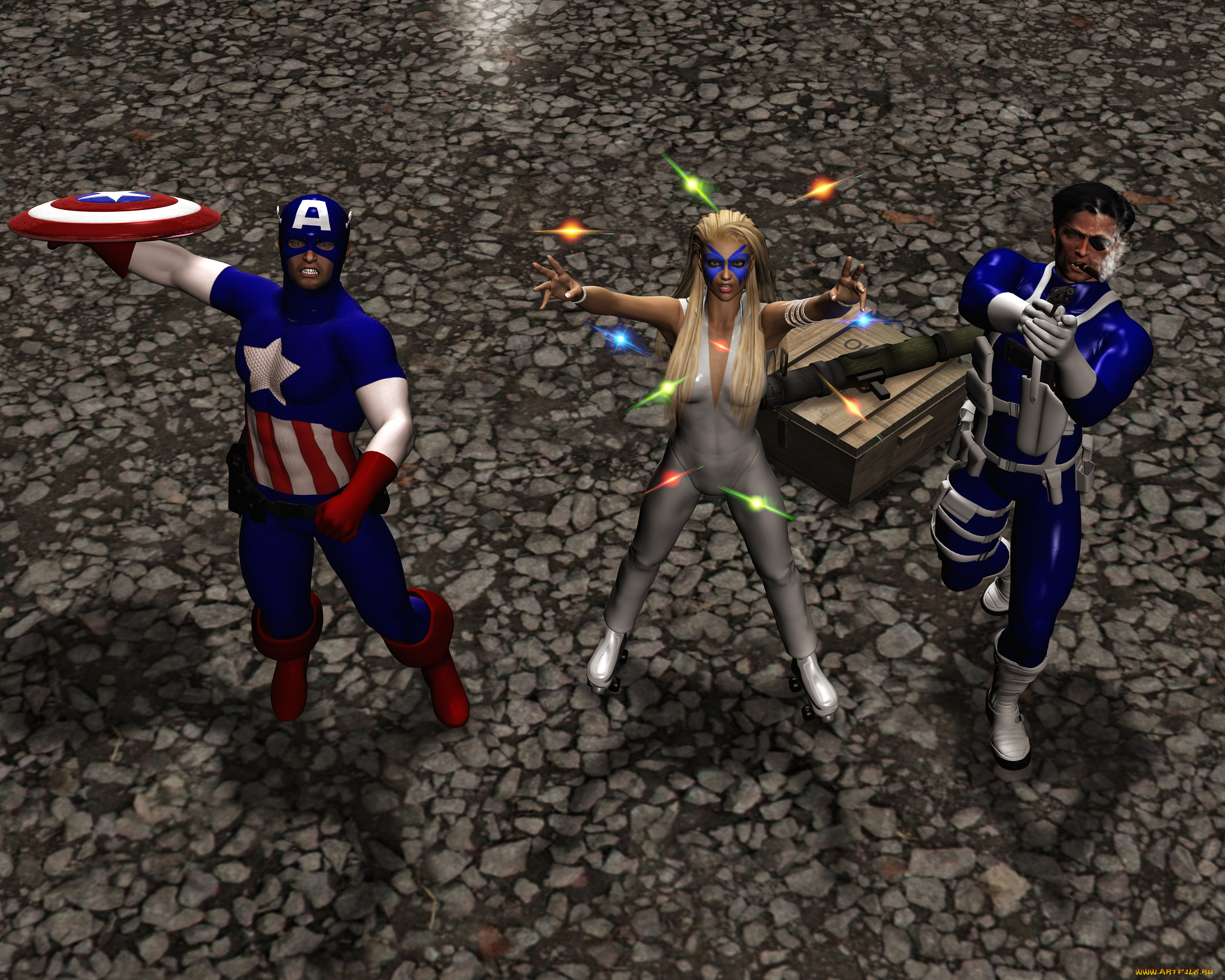 3д, графика, фантазия, , fantasy, девушка, супермены, мужчины, фон, взгляд