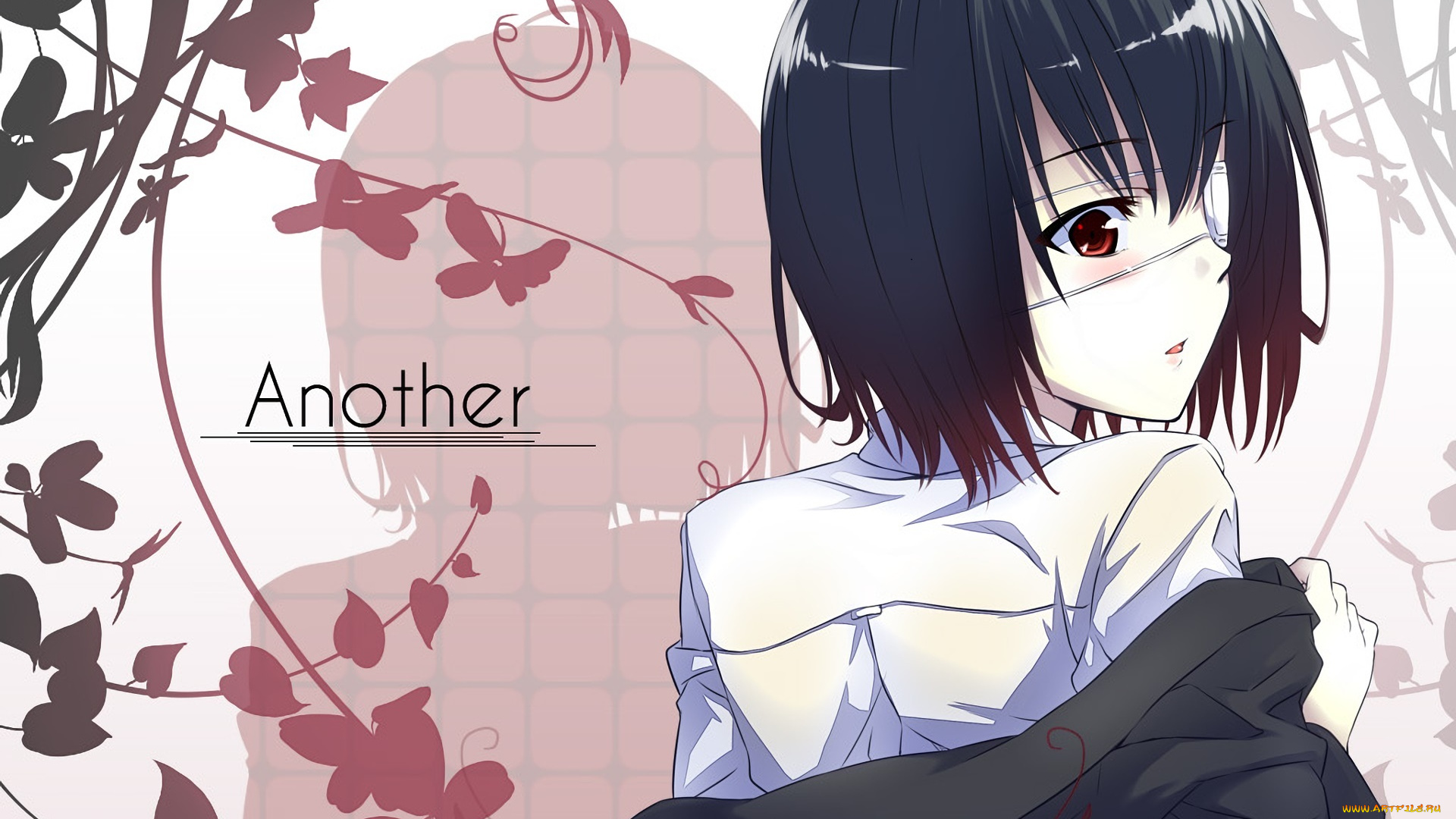аниме, another, девушка, взгляд, фон