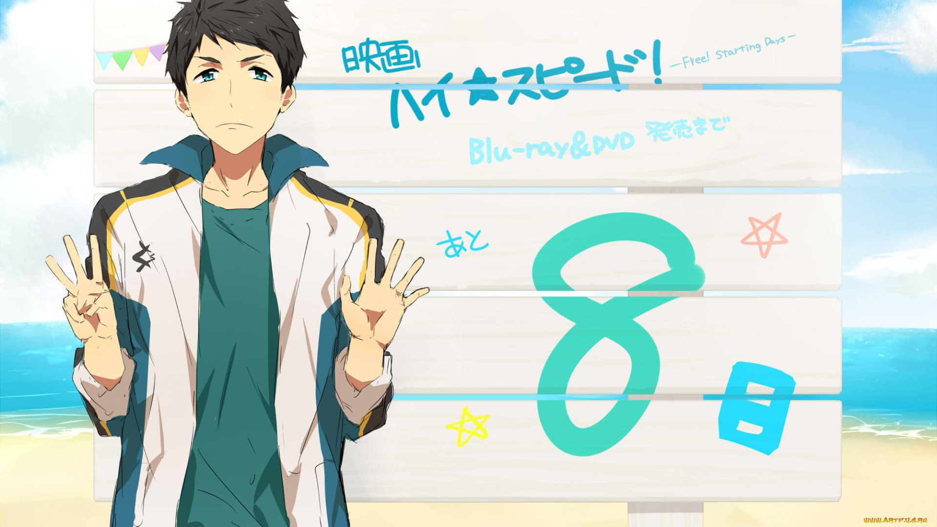 аниме, free, парень, взгляд, фон