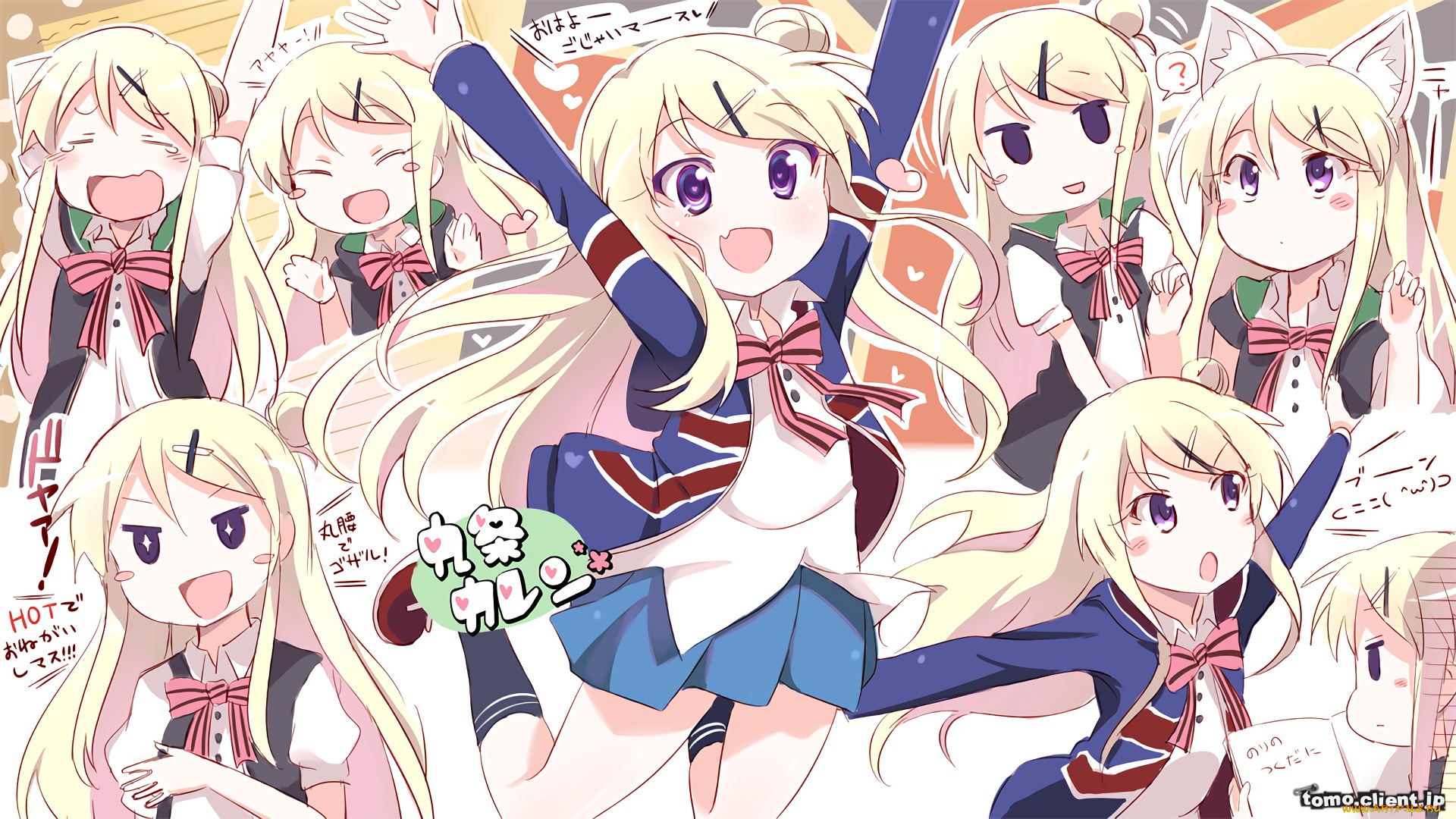 аниме, kin-iro, mosaic, девушки, фон, взгляд