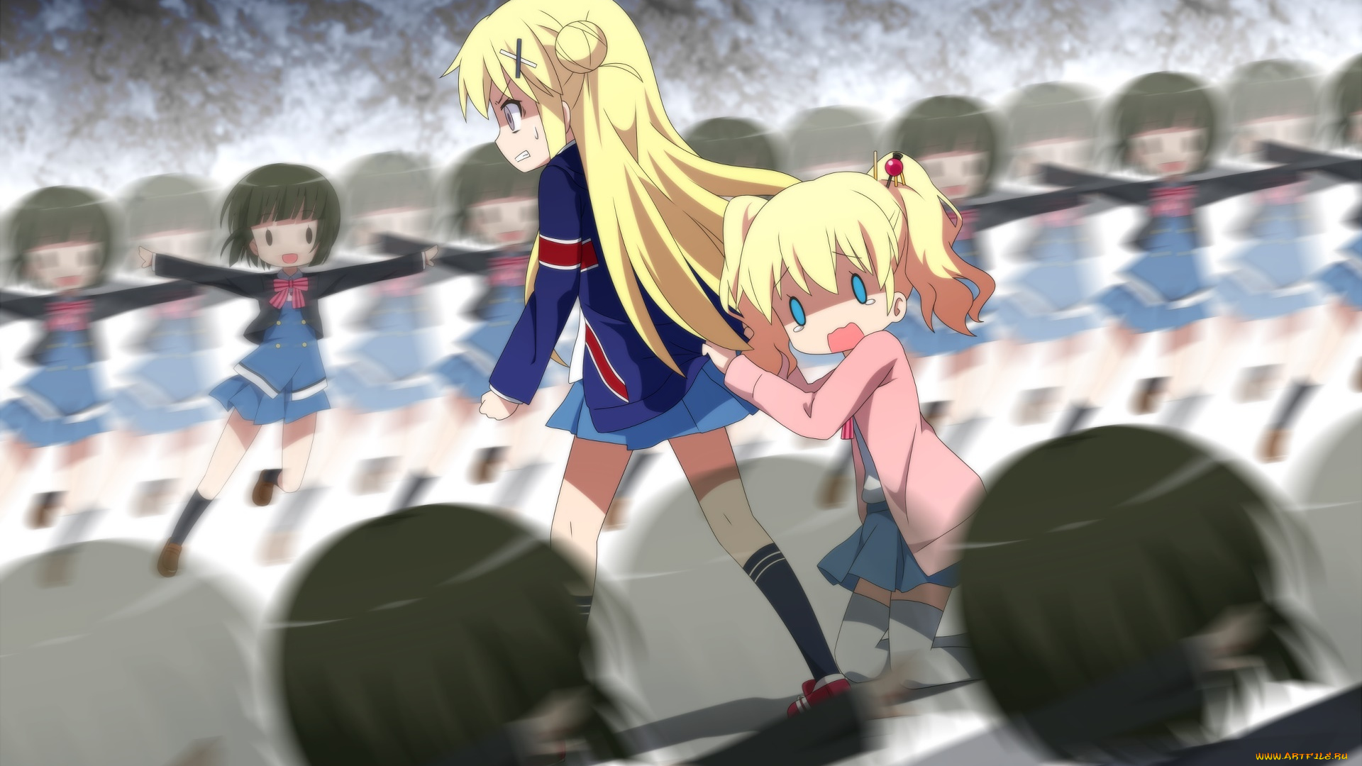 аниме, kin-iro, mosaic, фон, девушки, взгляд