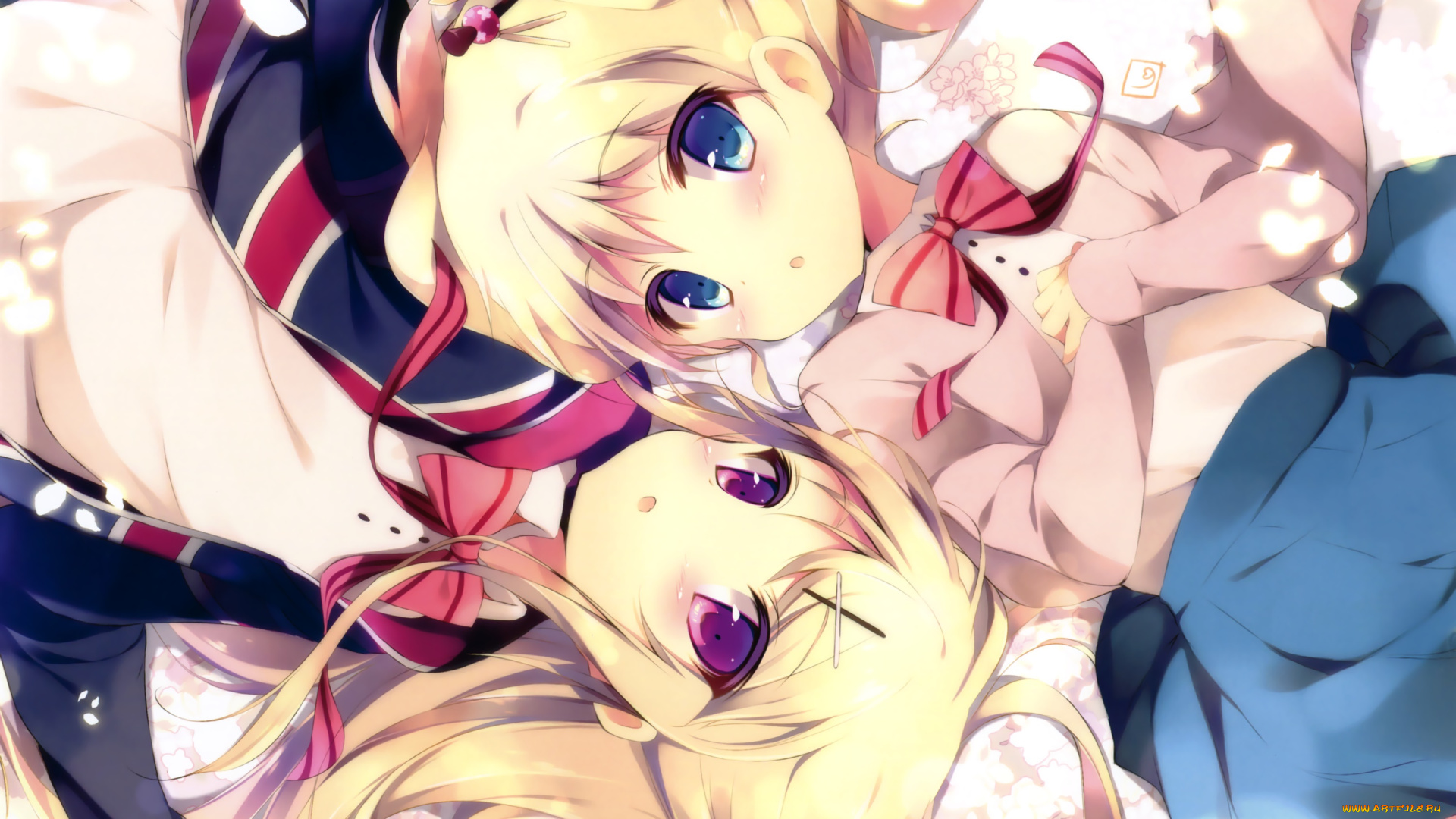 аниме, kin-iro, mosaic, фон, взгляд, девушки