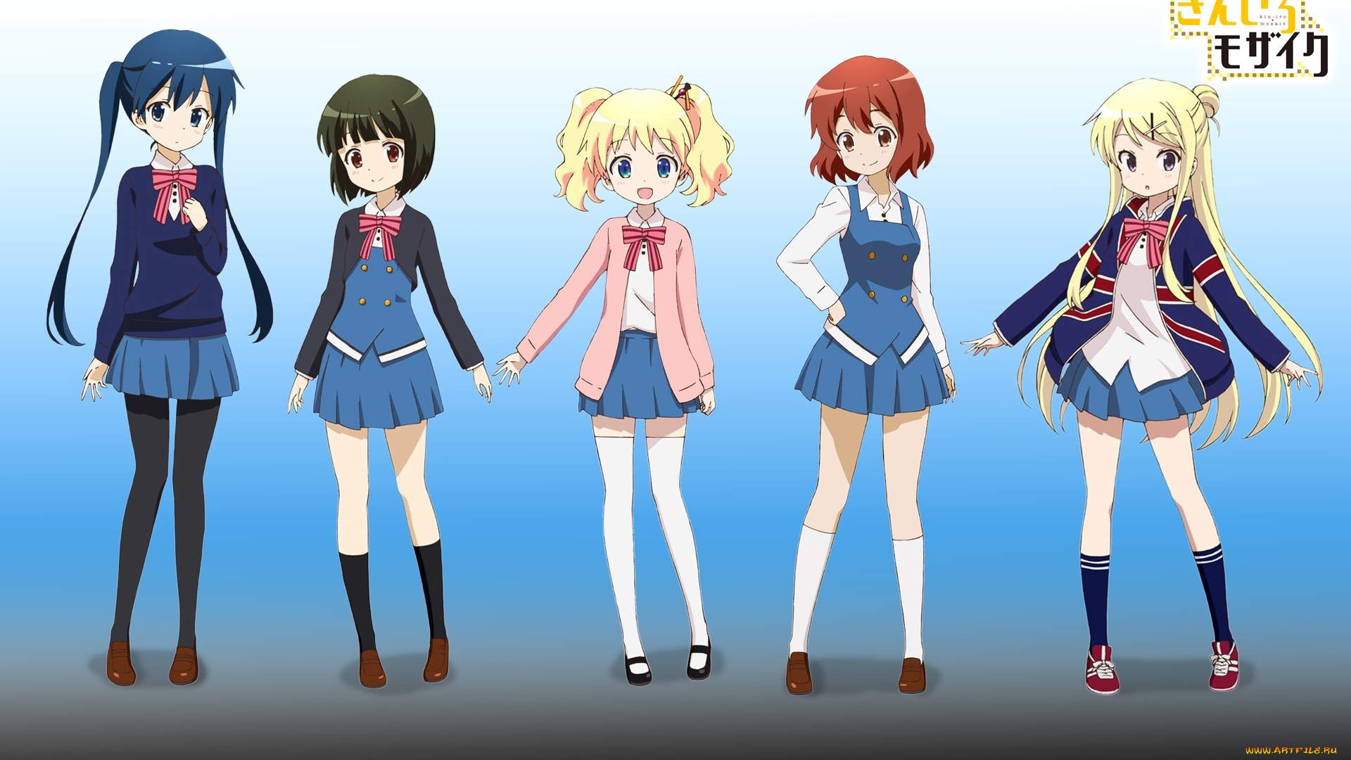 аниме, kin-iro, mosaic, фон, взгляд, девушки