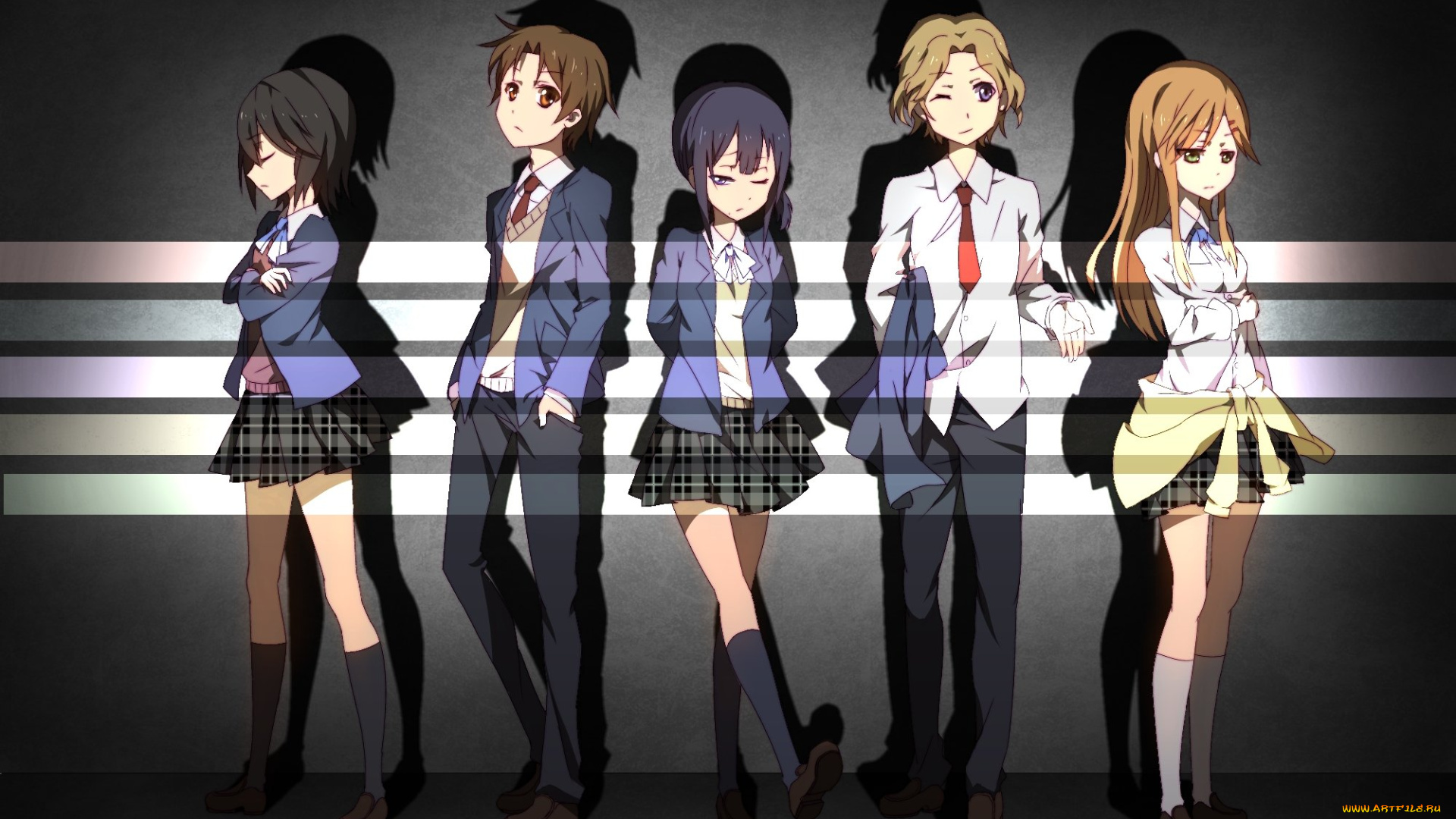 аниме, kokoro, connect, девушки, взгляд, фон