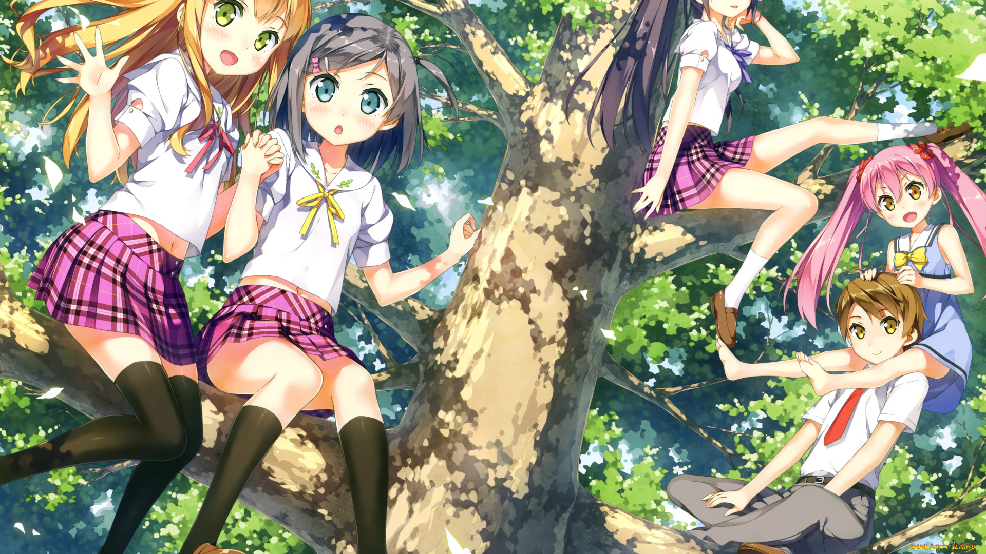henneko, аниме, фон, взгляд, девушки